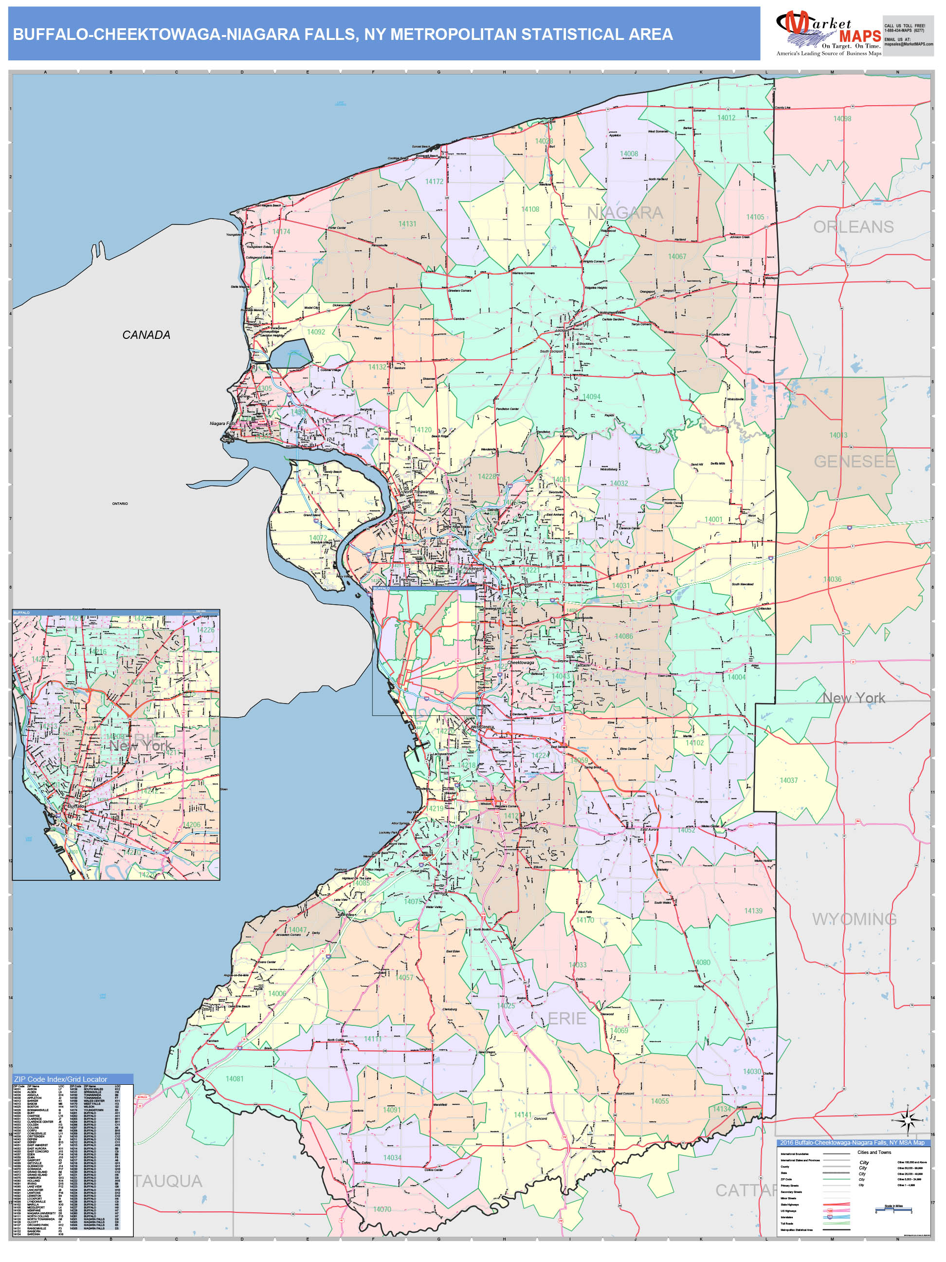 Buffalo Cheektowaga Niagara Falls Ny Metro Area Wall Map Color Cast