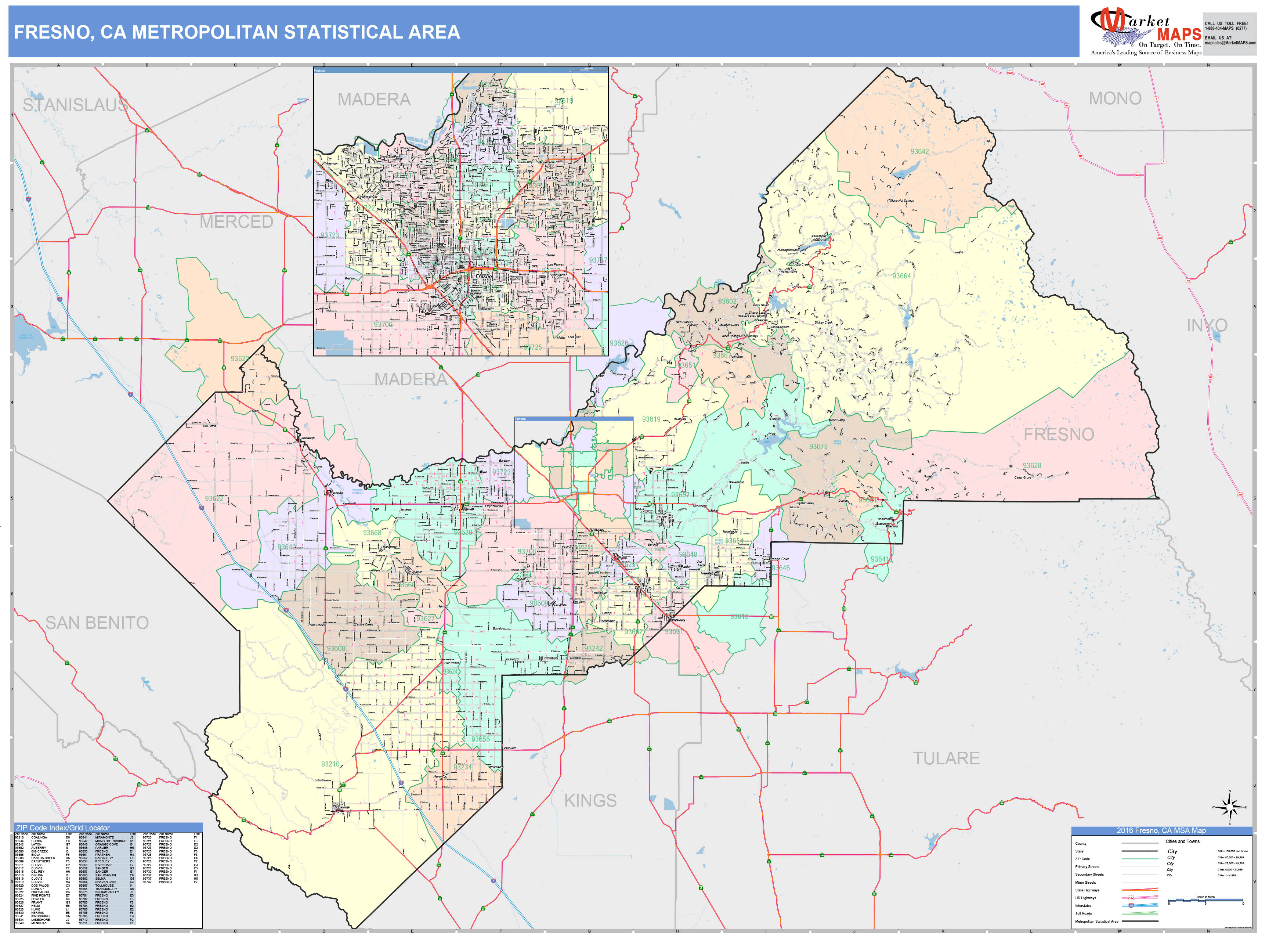 Fresno CA Metro Area Wall Map Color Cast Style By MarketMAPS   Fresno CA 