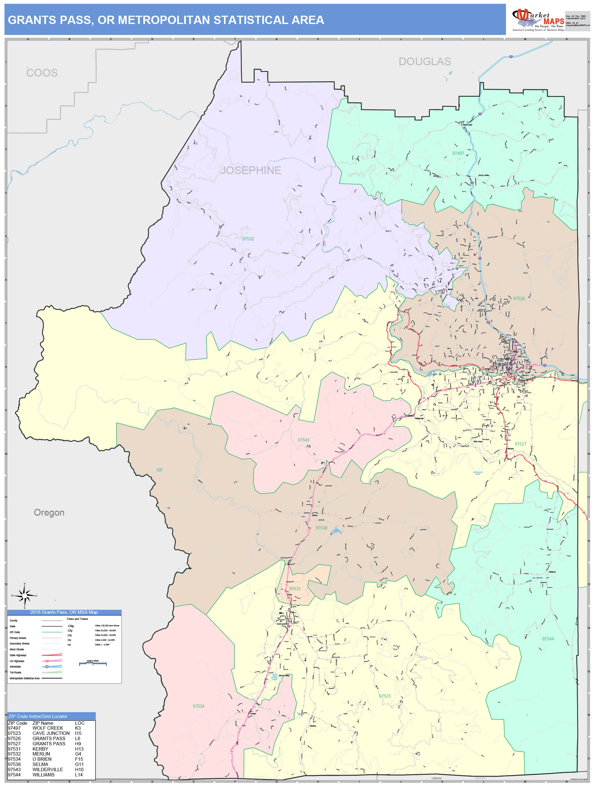 Grants Pass OR Metro Area Wall Map Color Cast Style By MarketMAPS   GrantsPass OR 