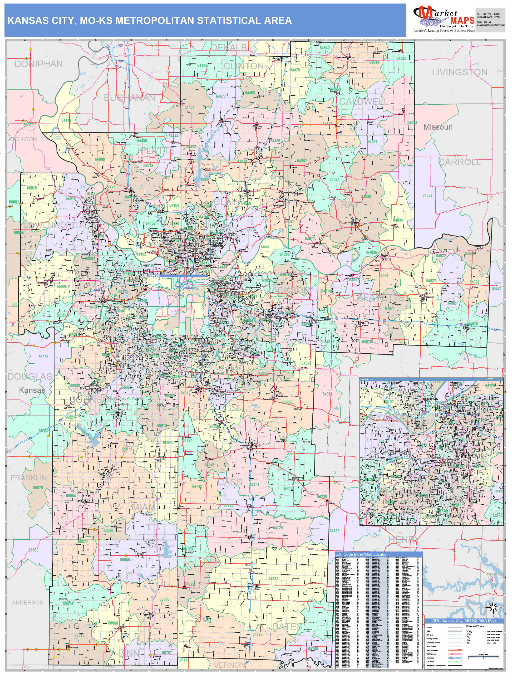 Kansas City, Mo Metro Area Wall Map Color Cast Style By Marketmaps