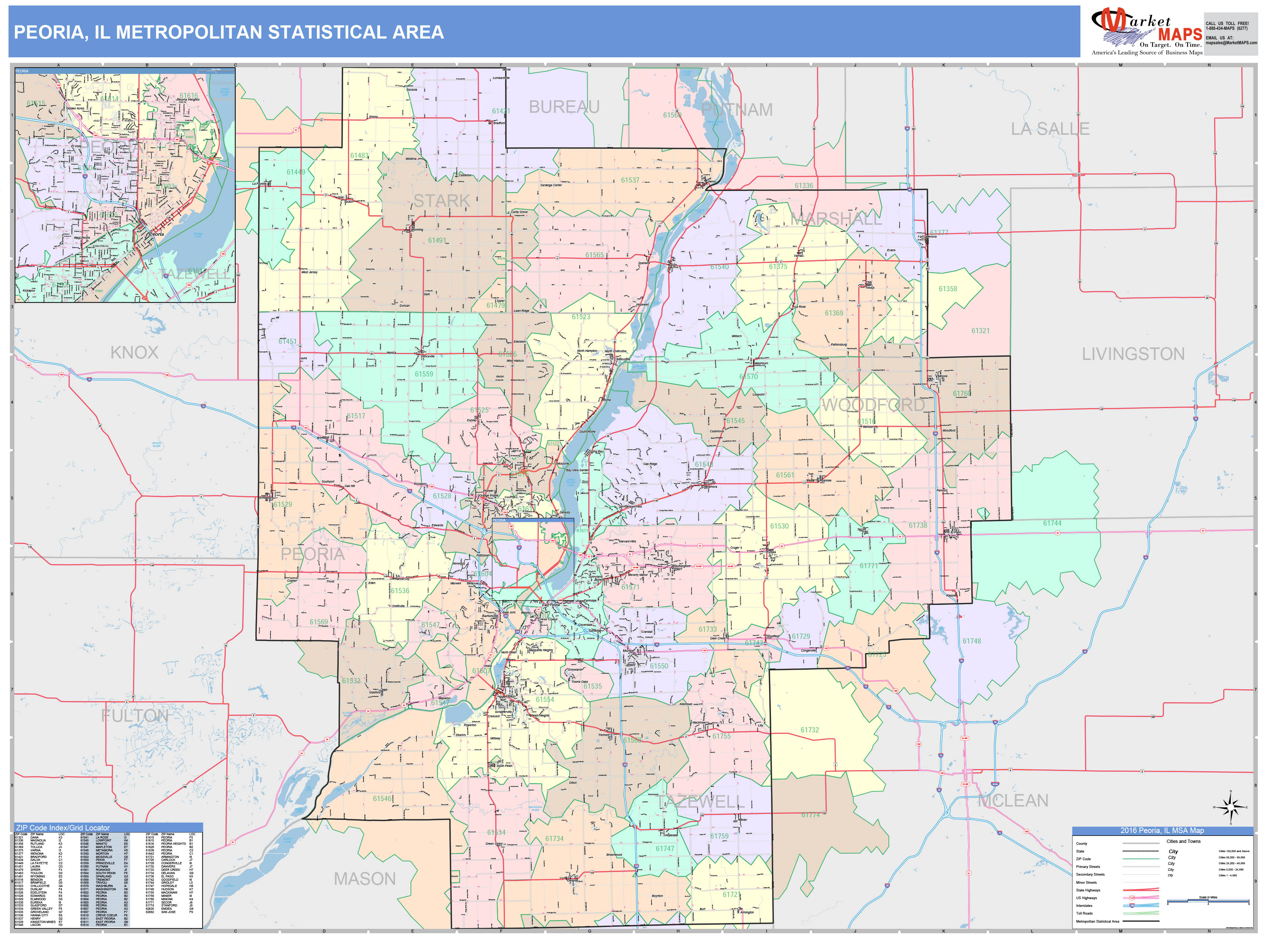 Peoria Il Metro Area Wall Map Color Cast Style By Marketmaps Mapsales 9123