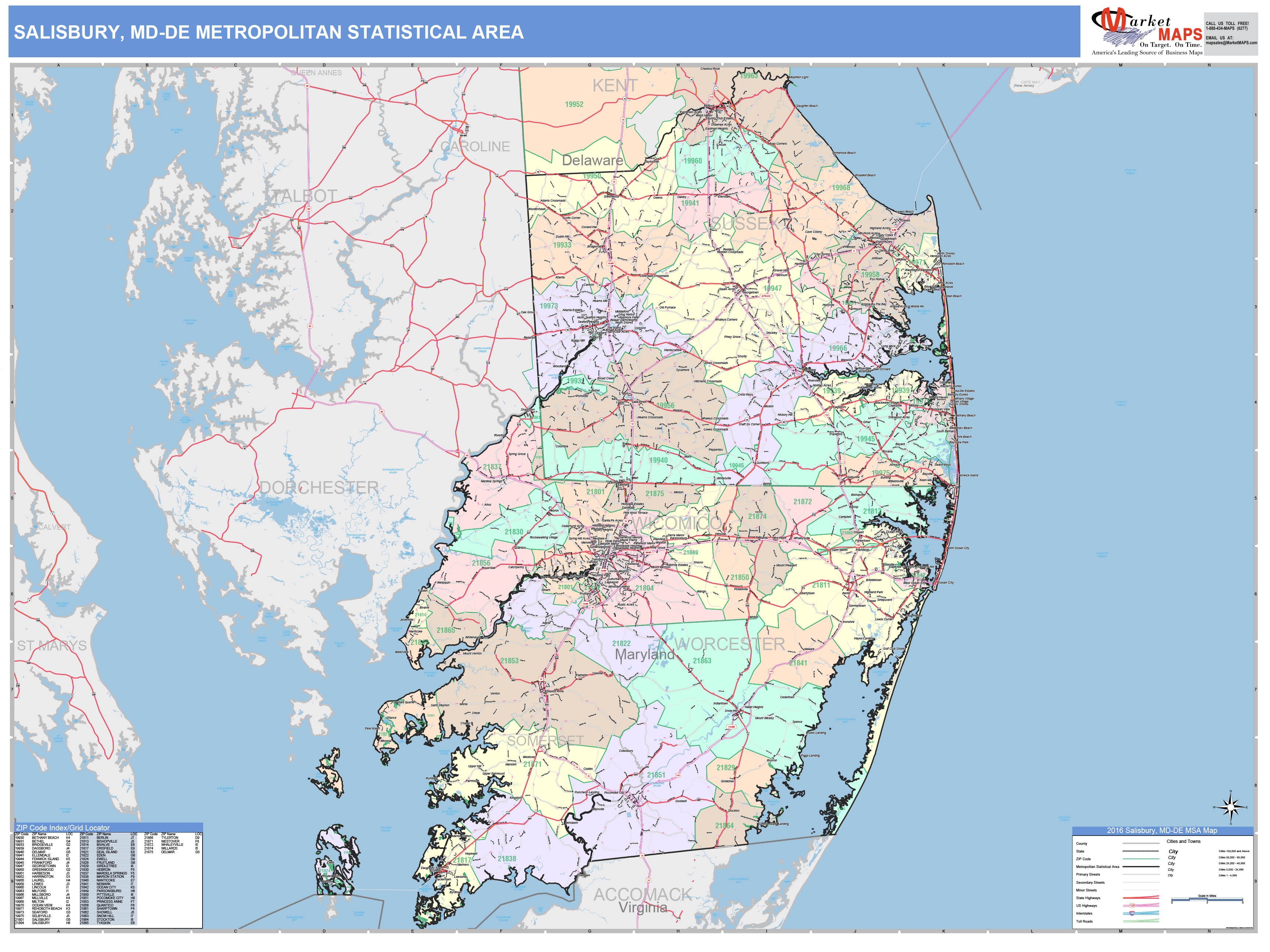 Salisbury, MD Metro Area Wall Map Color Cast Style by MarketMAPS ...