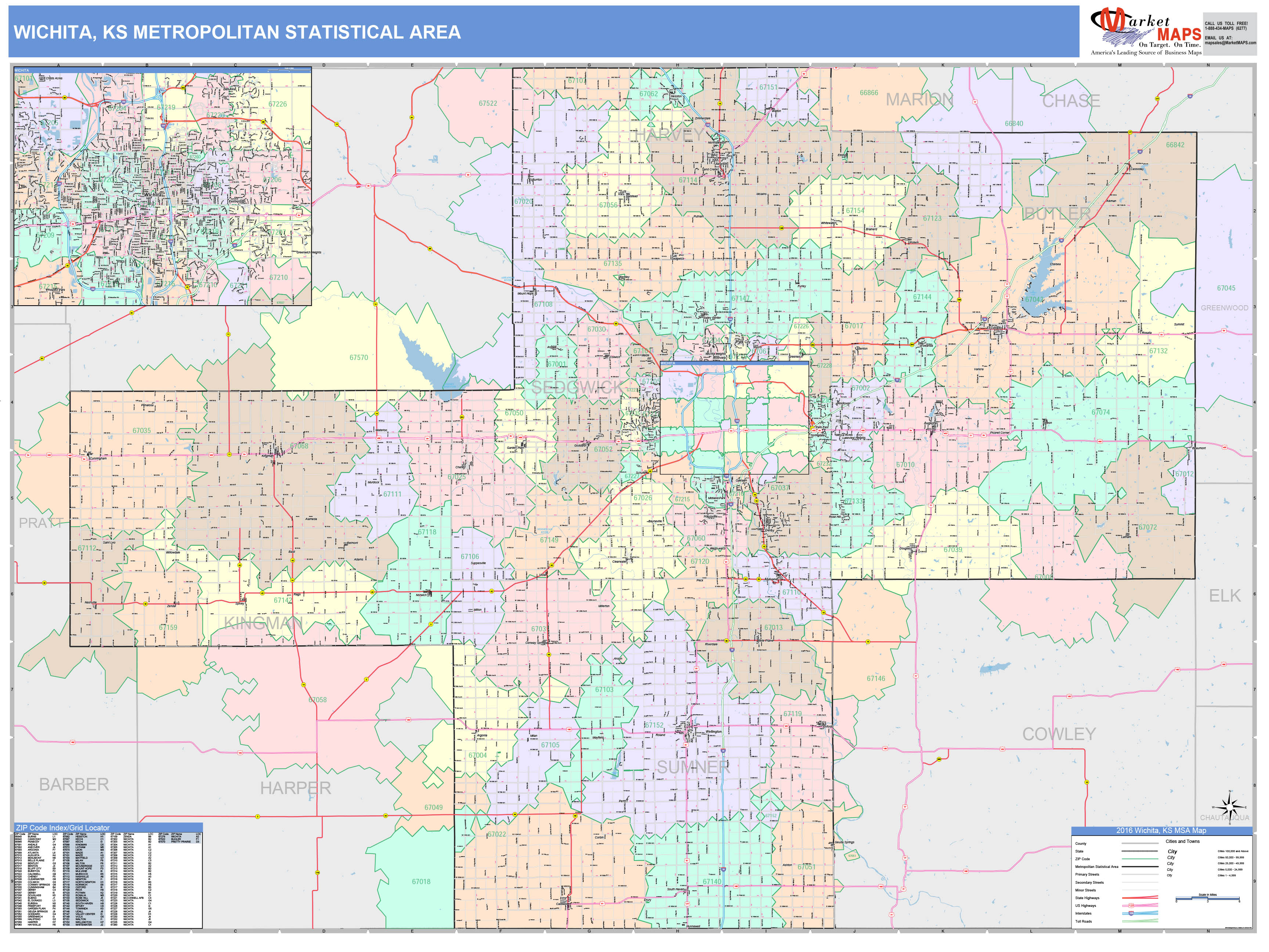 Wichita Ks Metro Area Wall Map Color Cast Style By Marketmaps Mapsales 2888