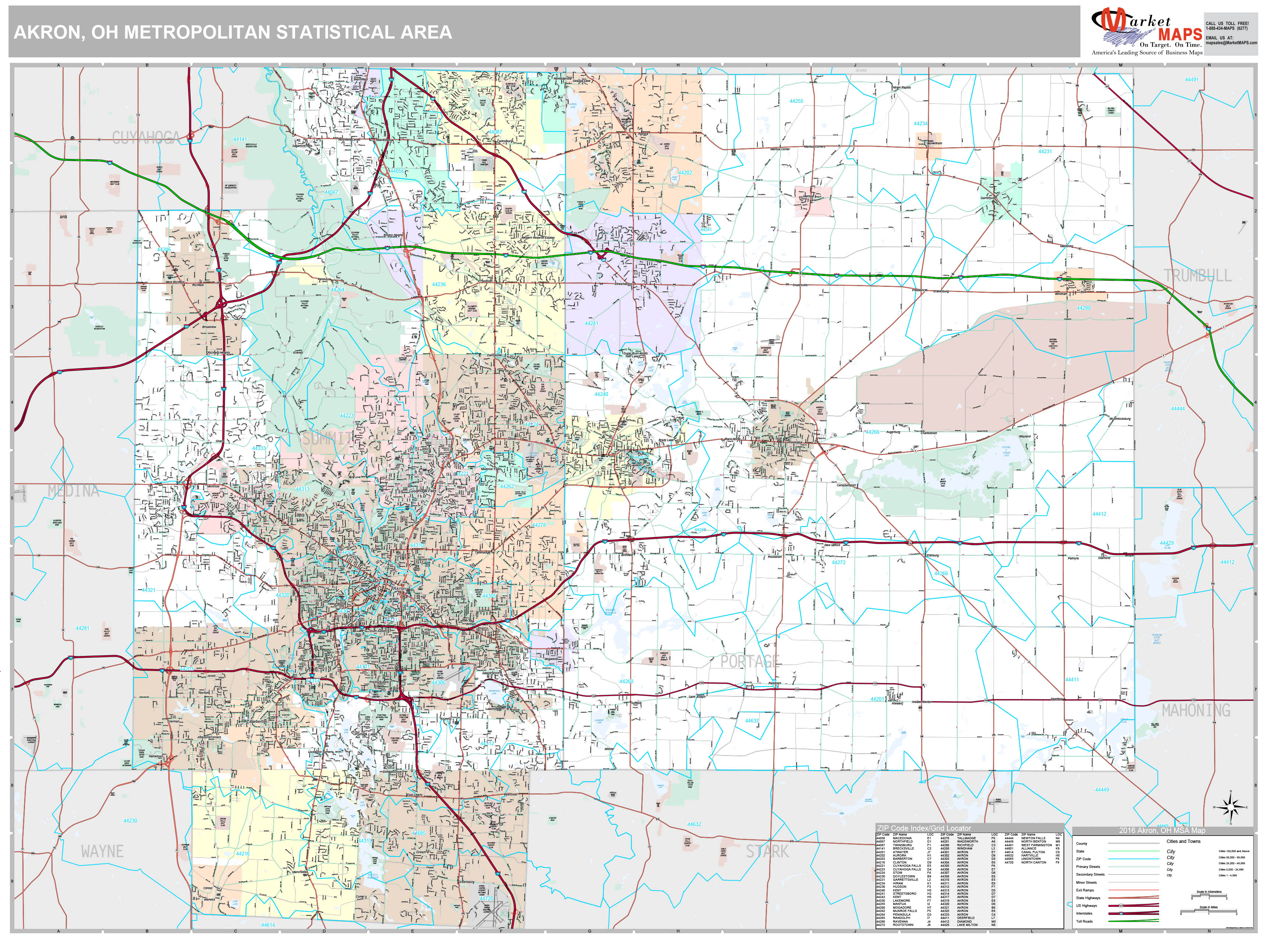 Akron, OH Metro Area Wall Map Premium Style by MarketMAPS