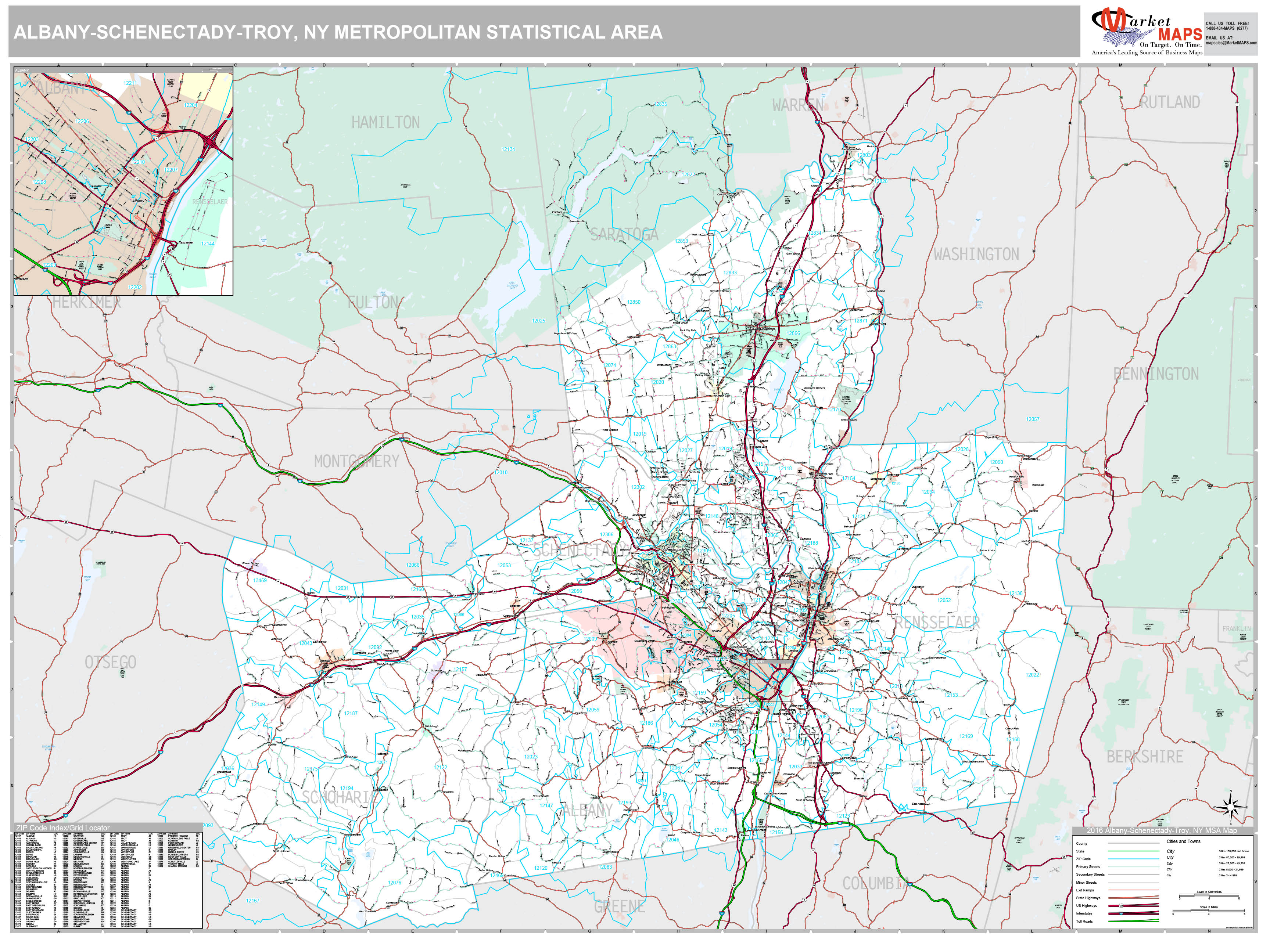 Albany-Schenectady-Troy, NY Metro Area Wall Map Premium Style by MarketMAPS