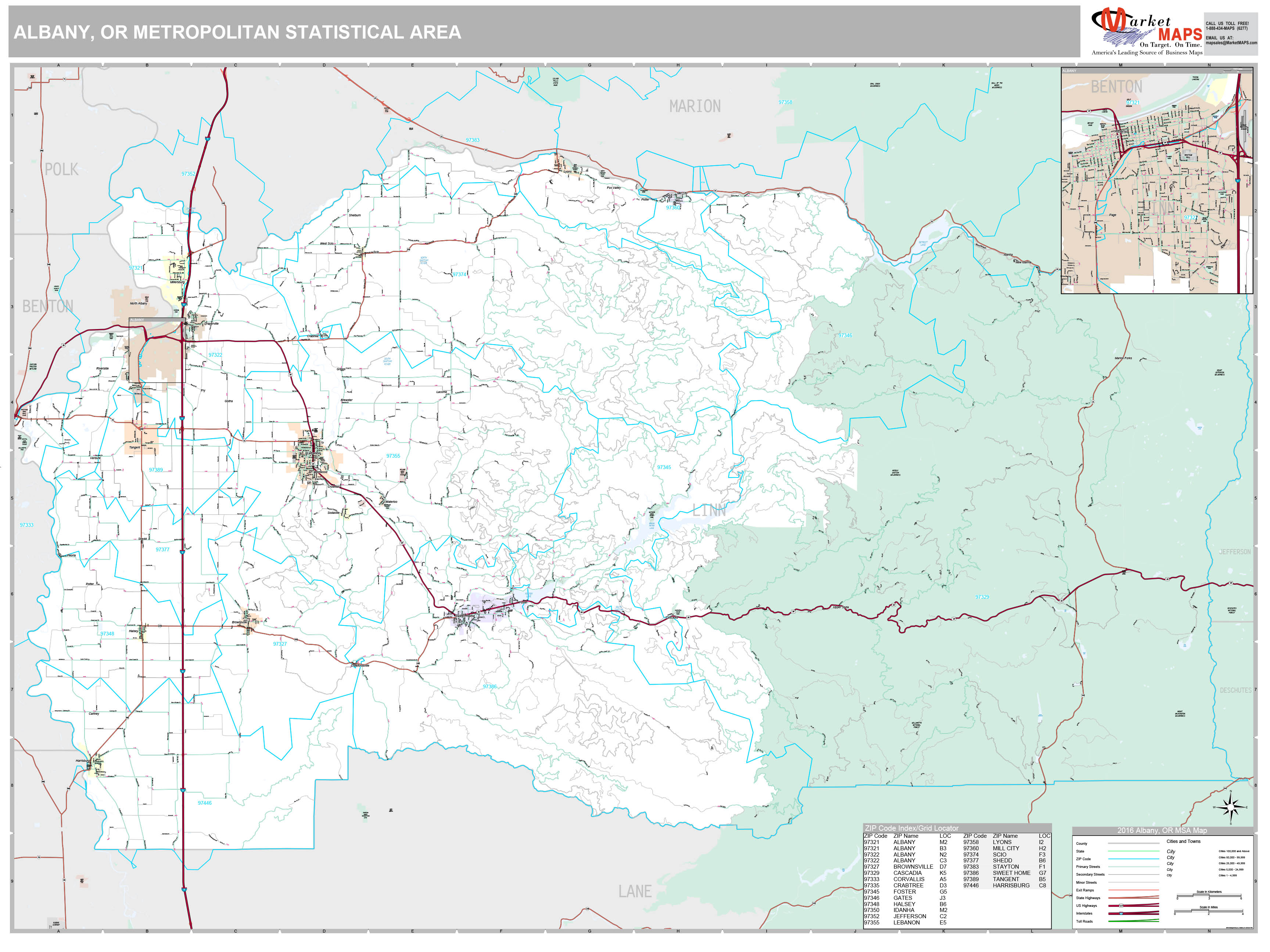 Albany, OR Metro Area Wall Map Premium Style by MarketMAPS - MapSales