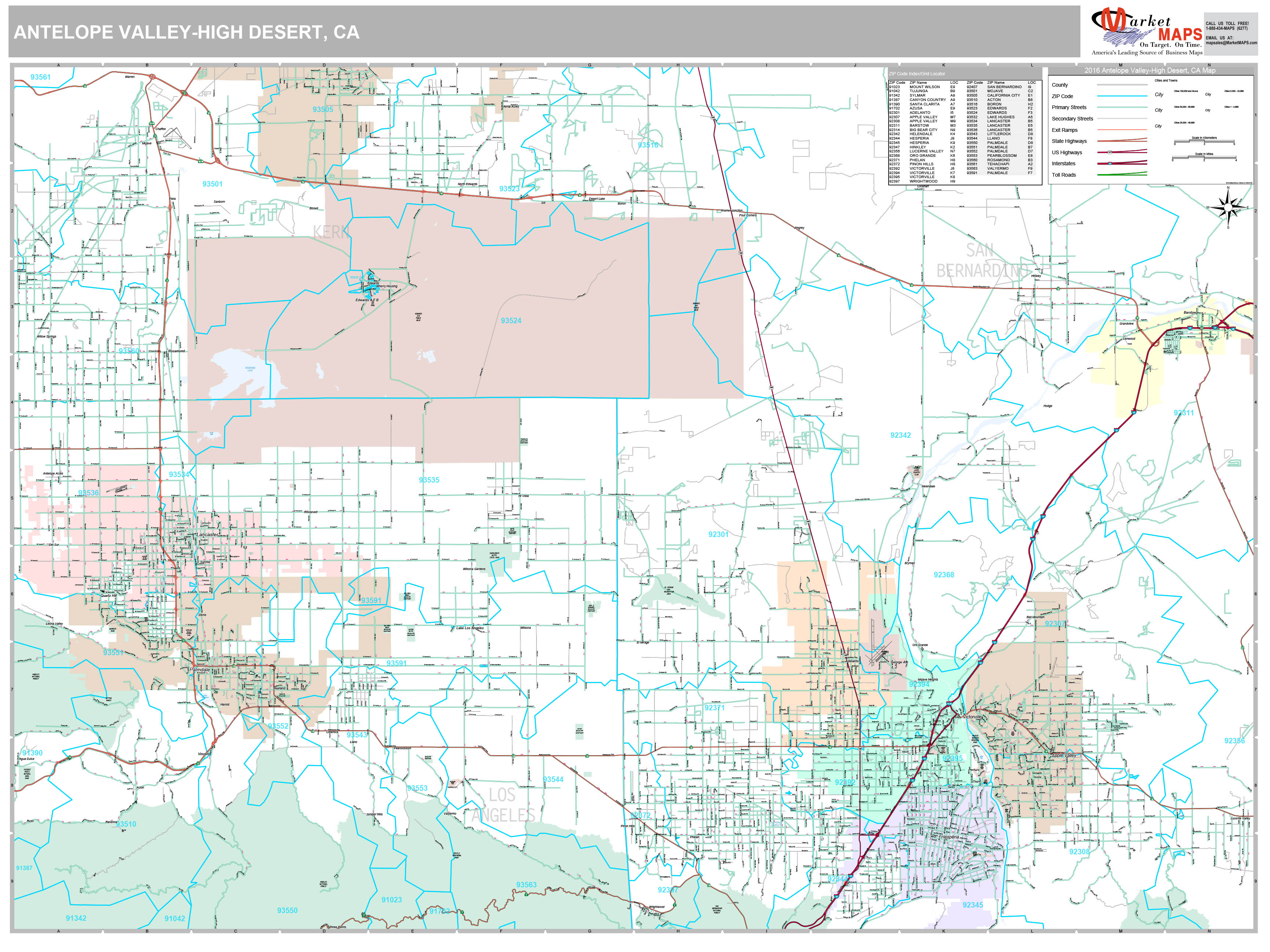 Antelope Valley-High Desert, CA Metro Area Wall Map Premium Style by