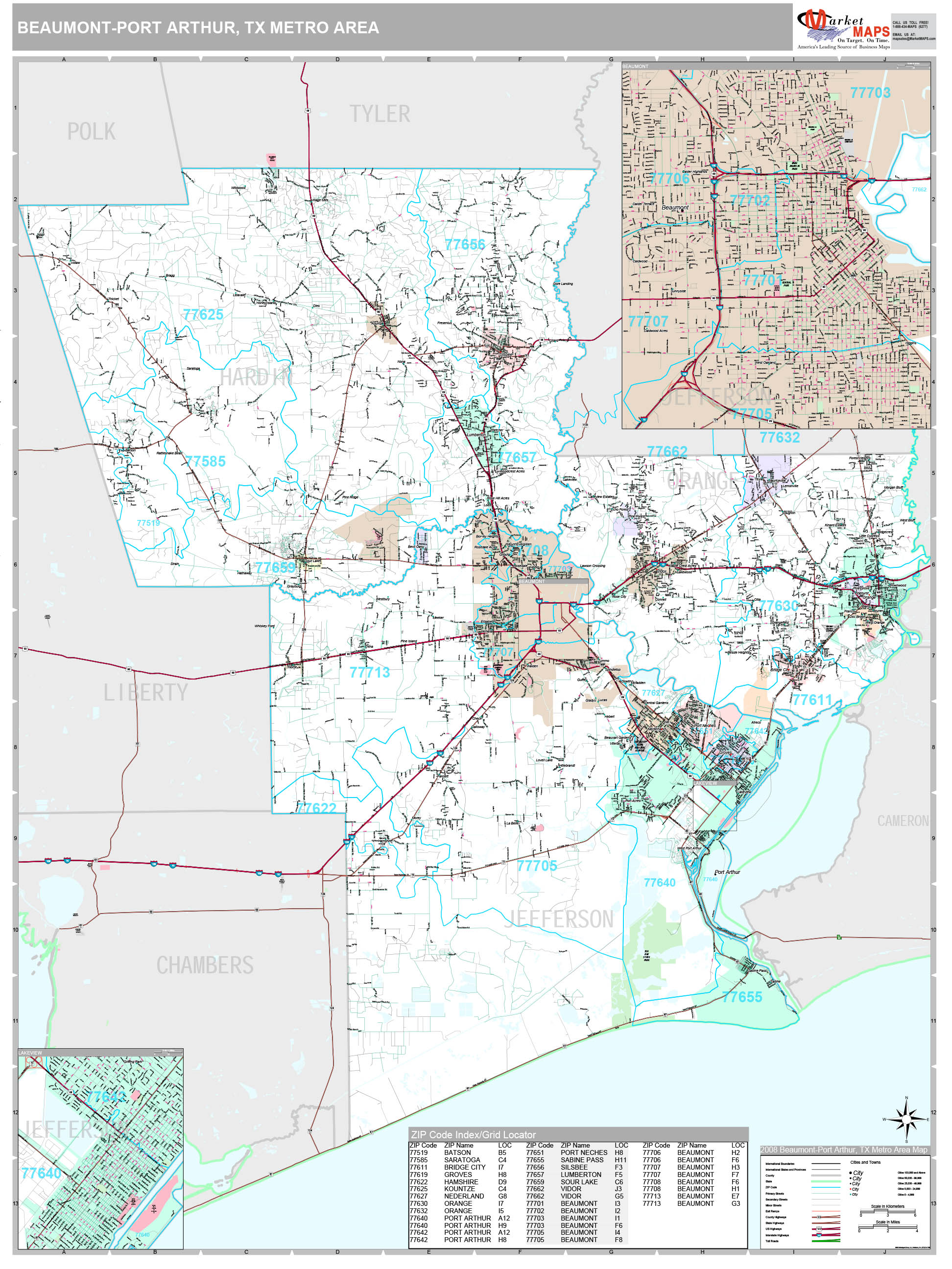 Beaumont-Port Arthur, TX Metro Area Wall Map Premium Style by ...