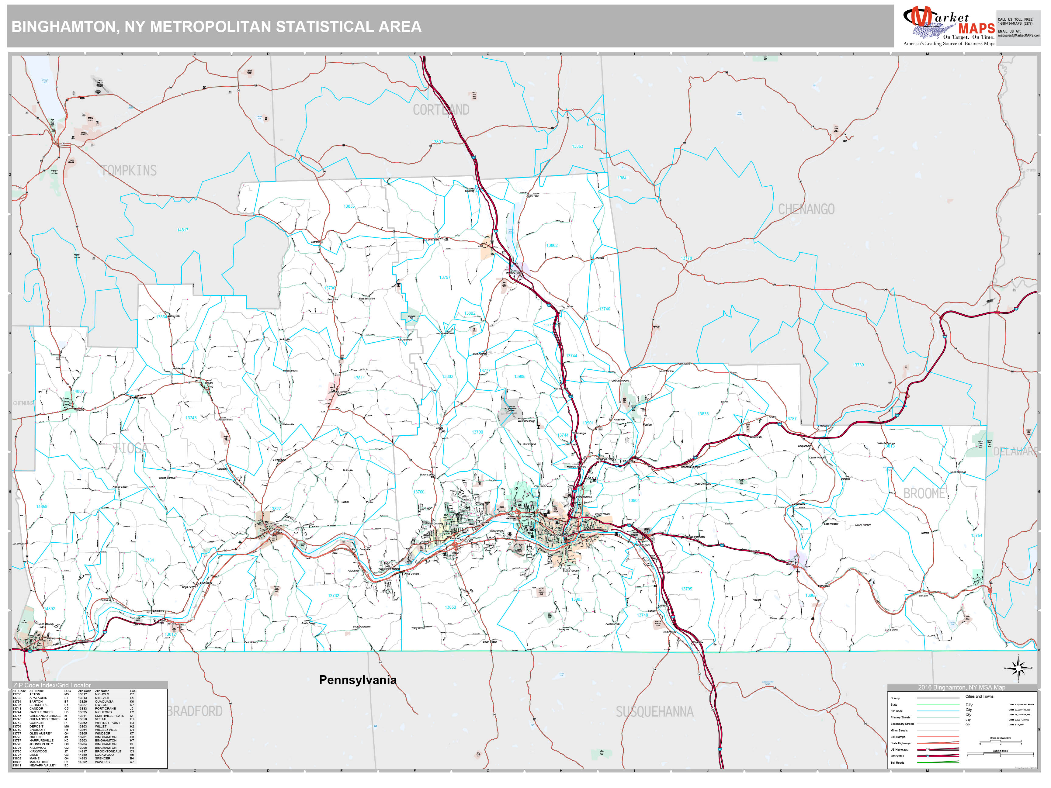 Binghamton, NY Metro Area Wall Map Premium Style by MarketMAPS ...