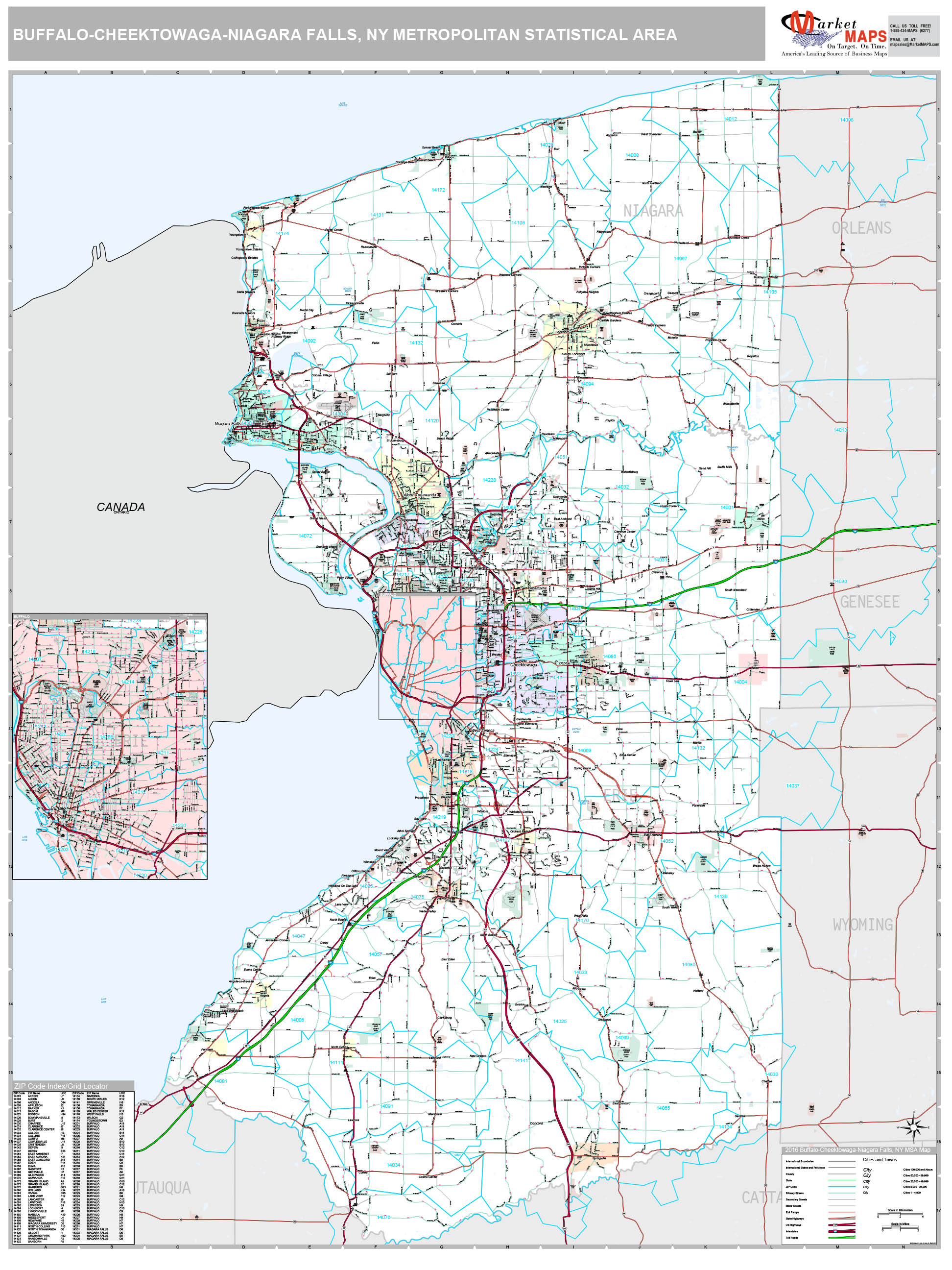 Buffalo-Cheektowaga-Niagara Falls, NY Metro Area Wall Map Premium Style ...