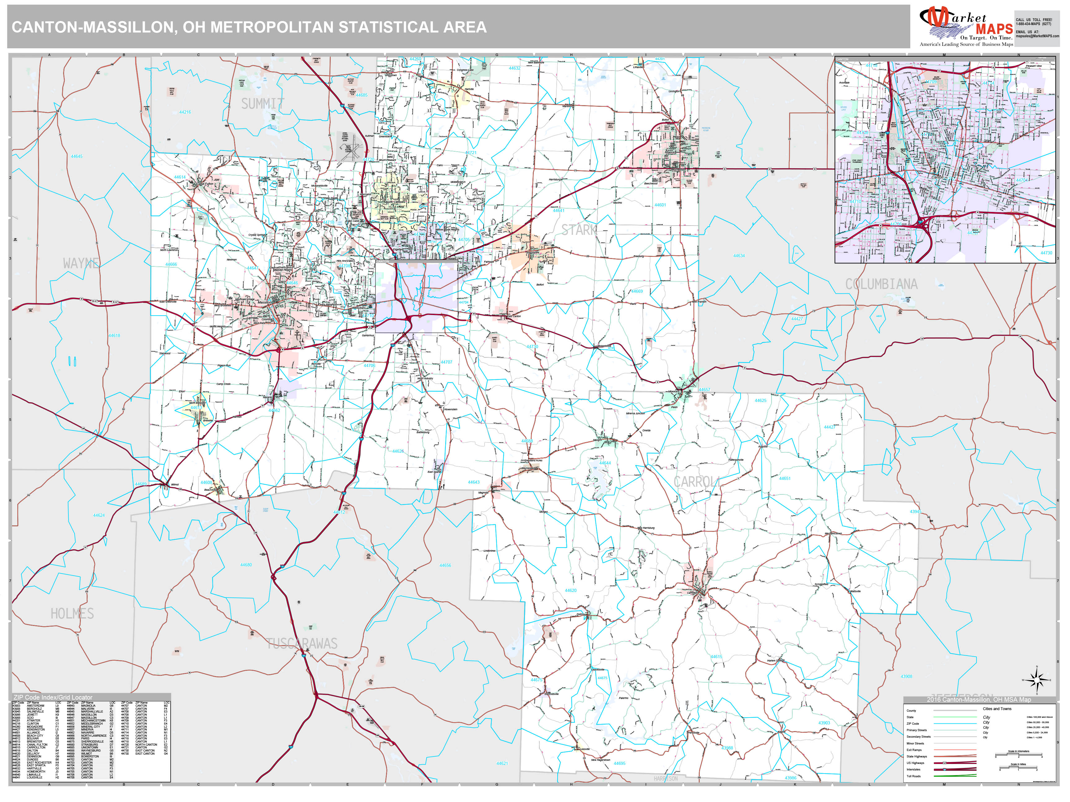 Canton-Massillon, OH Metro Area Wall Map Premium Style by MarketMAPS