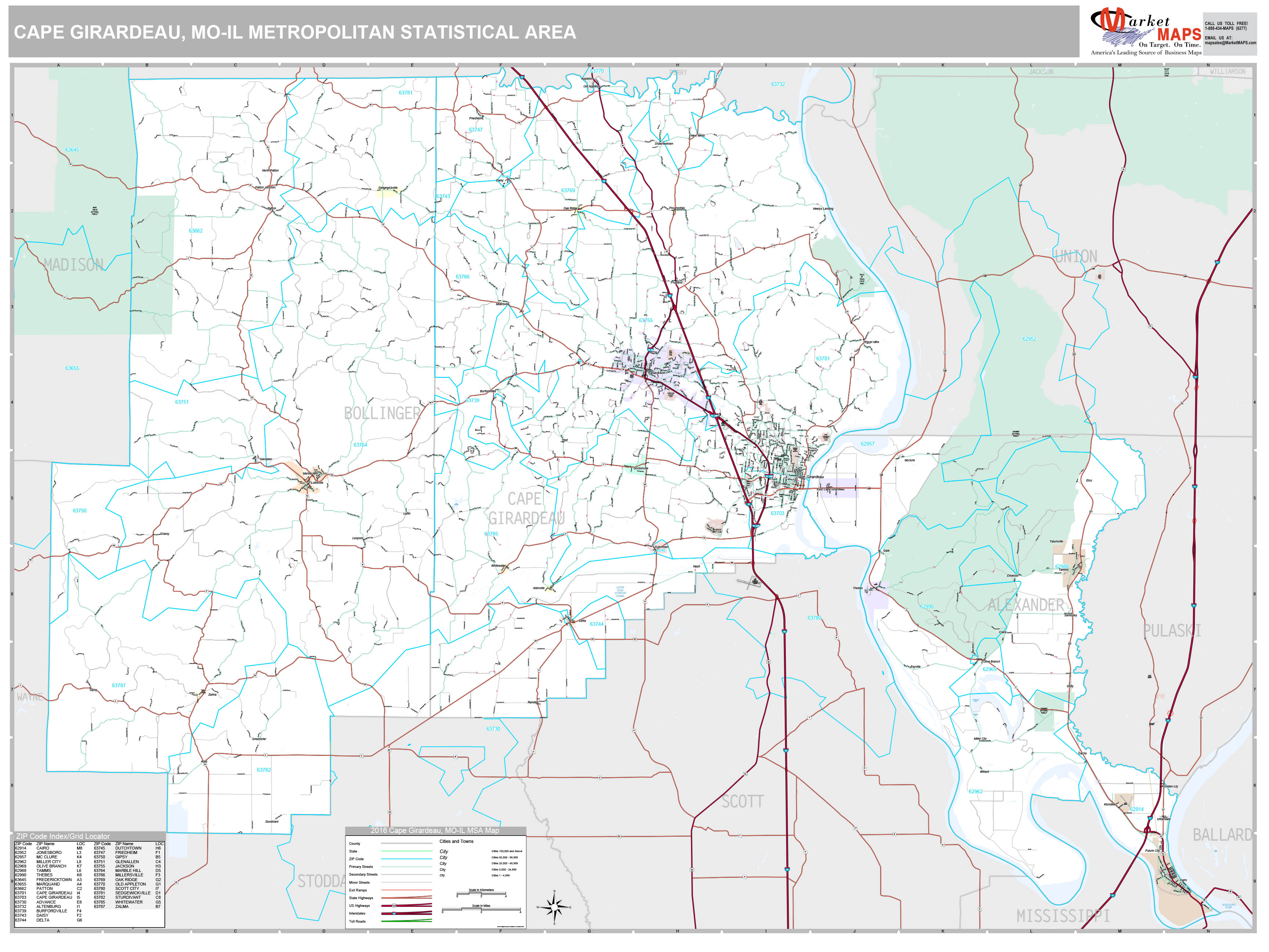 Cape Girardeau, MO Metro Area Wall Map Premium Style by MarketMAPS