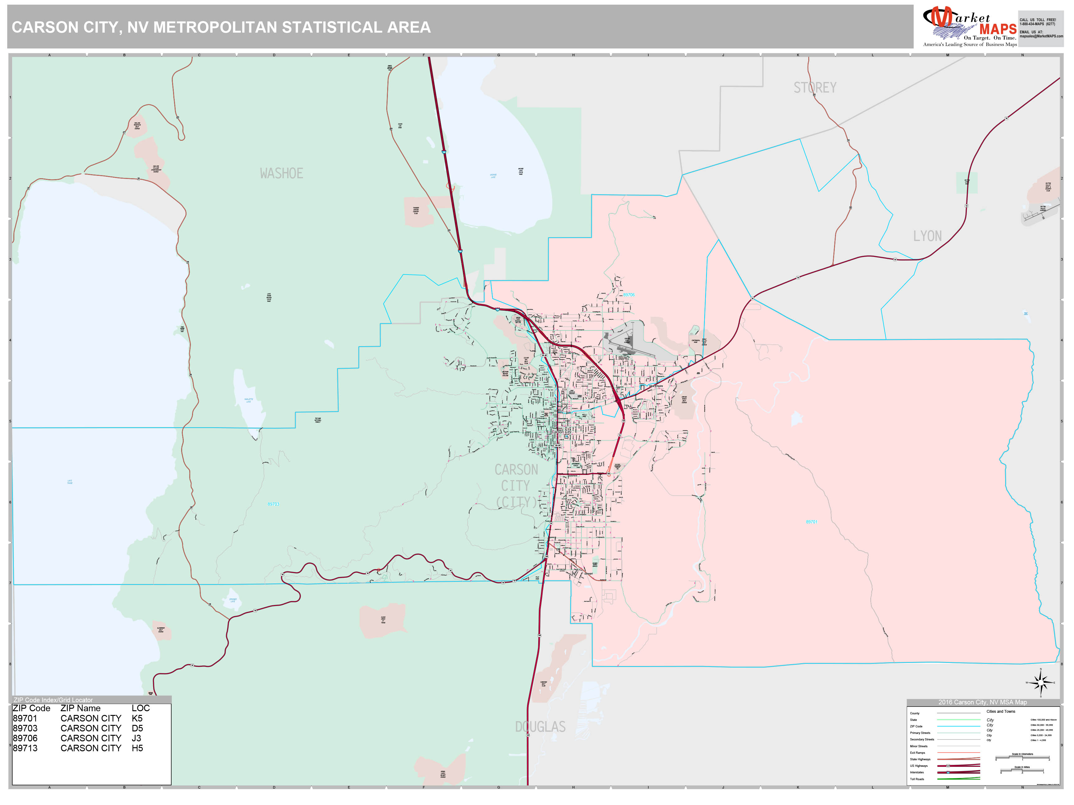 Carson City Nv Metro Area Wall Map Color Cast Style By Marketmaps ...