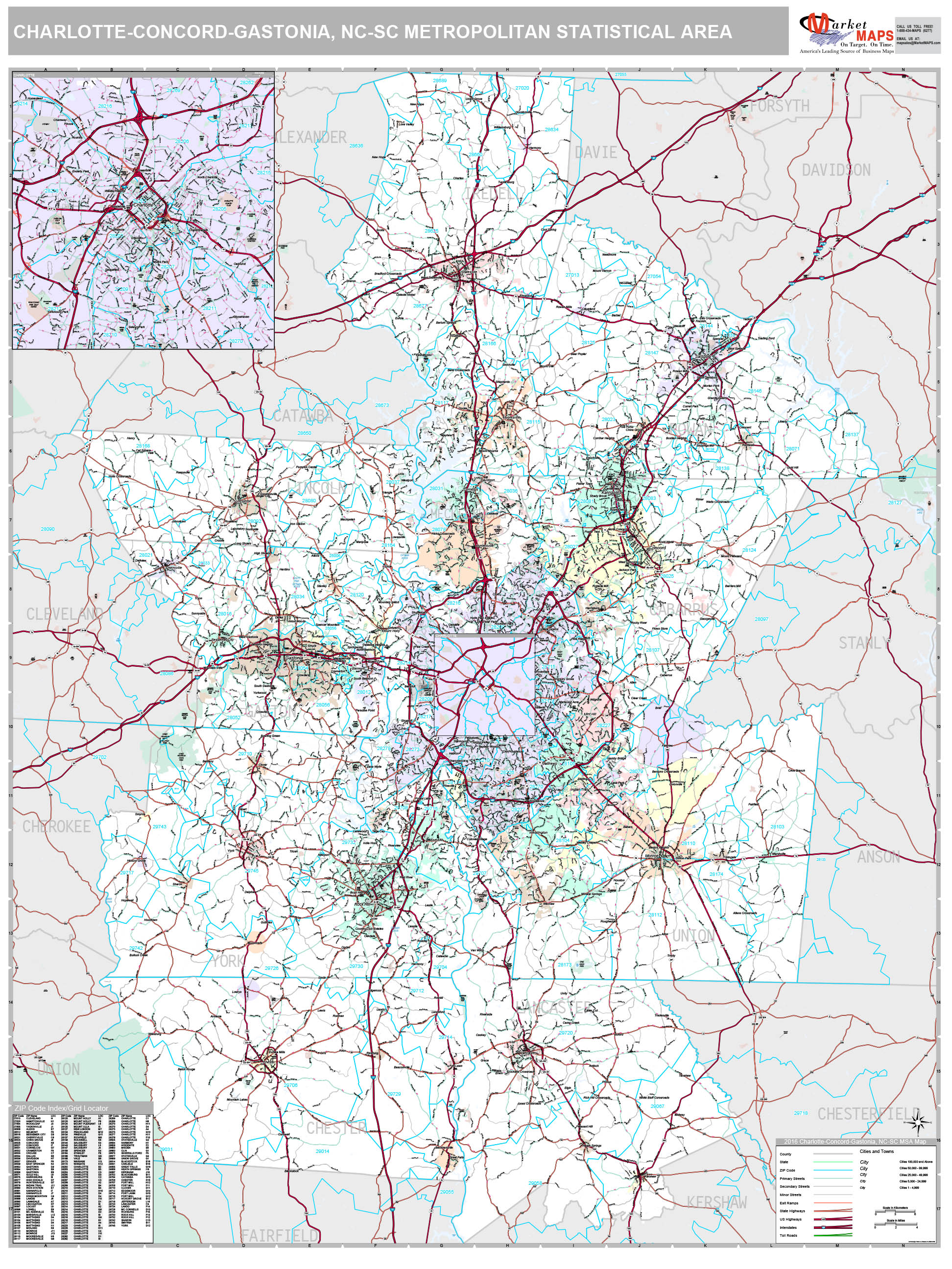 Charlotte-Concord-Gastonia, NC Metro Area Wall Map Premium Style by ...