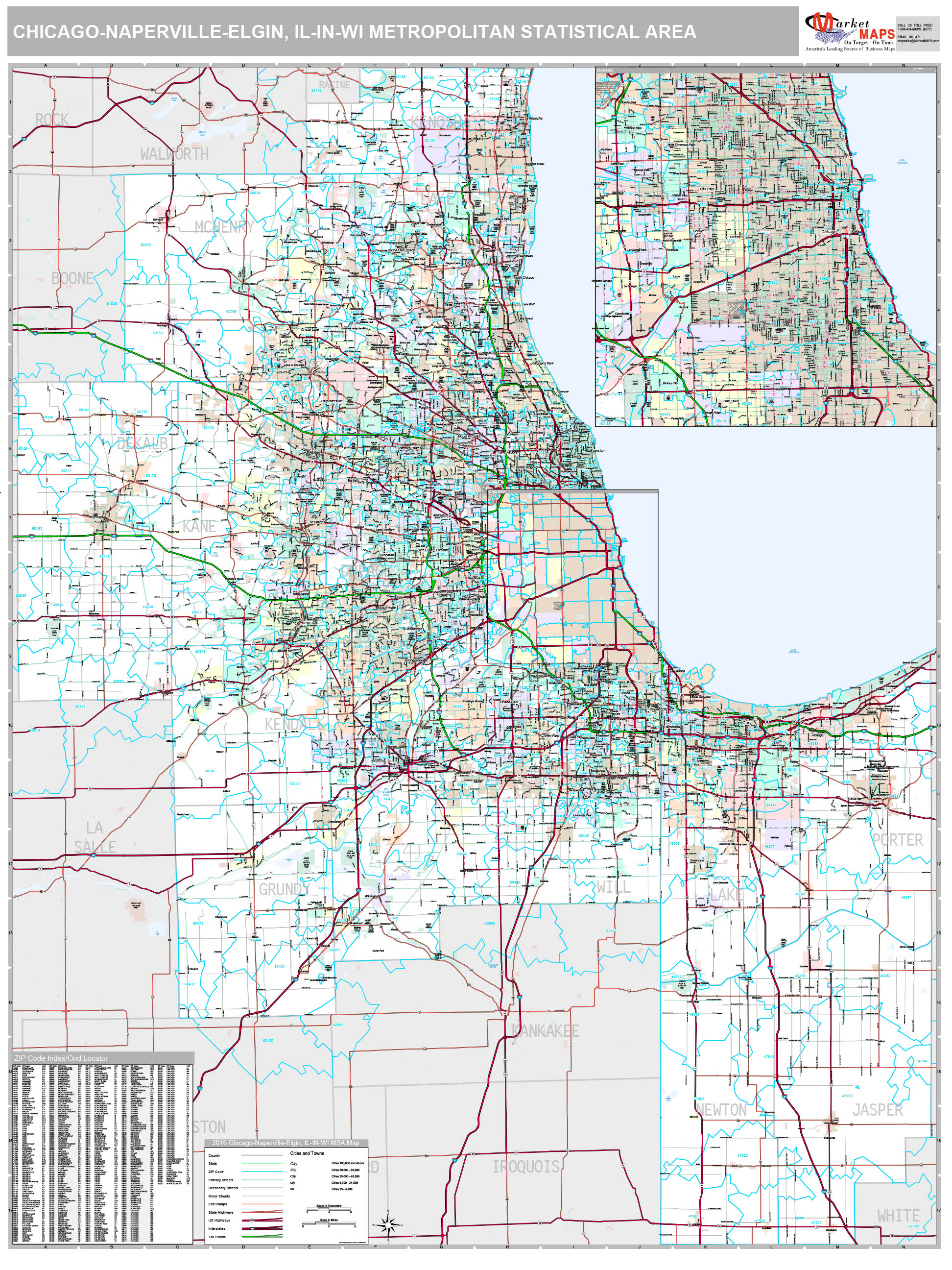 Chicago Naperville Elgin Il Metro Area Wall Map Premium Style By Marketmaps 0070