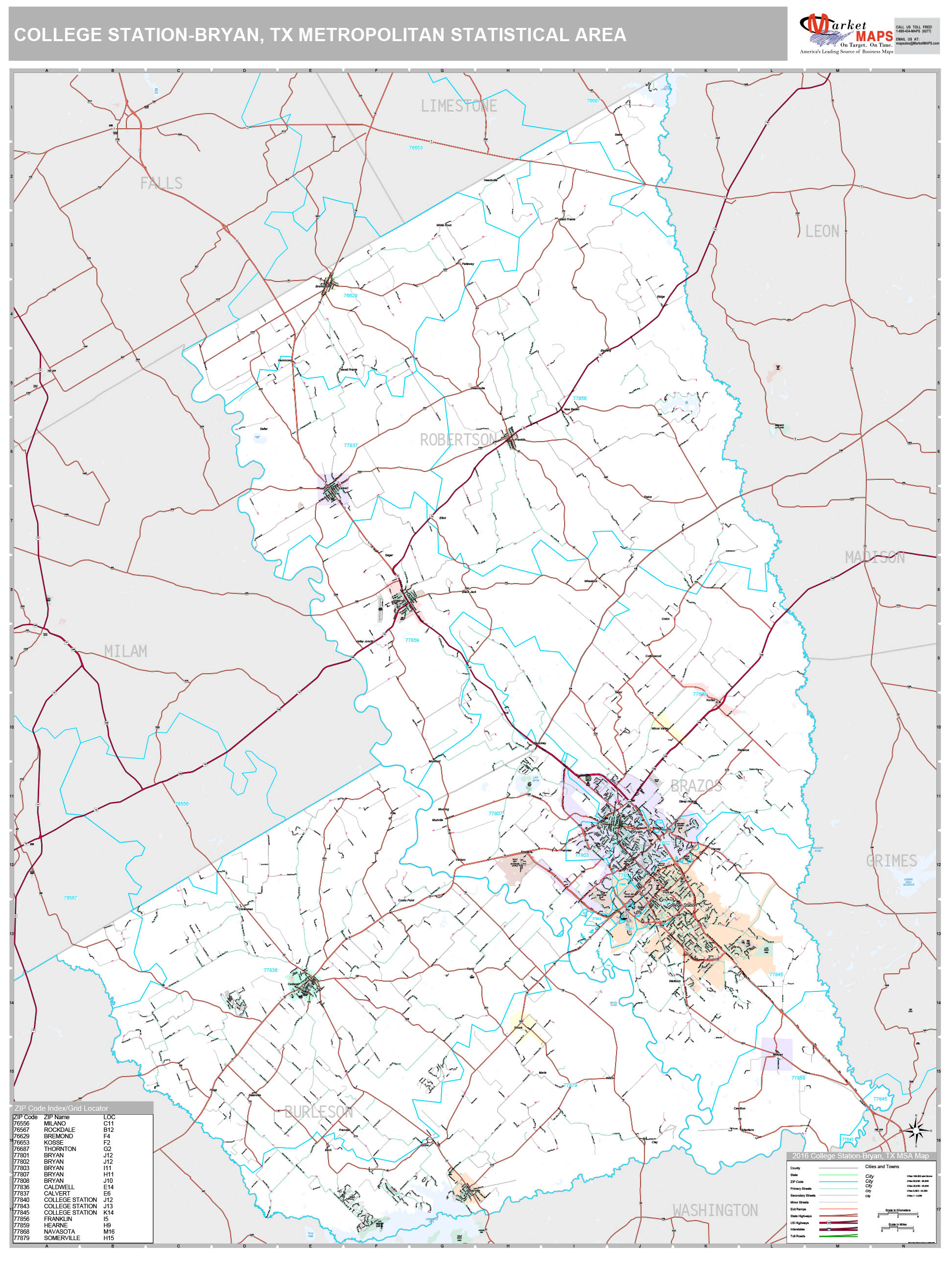 College Station Bryan TX Metro Area Wall Map Premium Style By MarketMAPS   CollegeStationBryan TX 