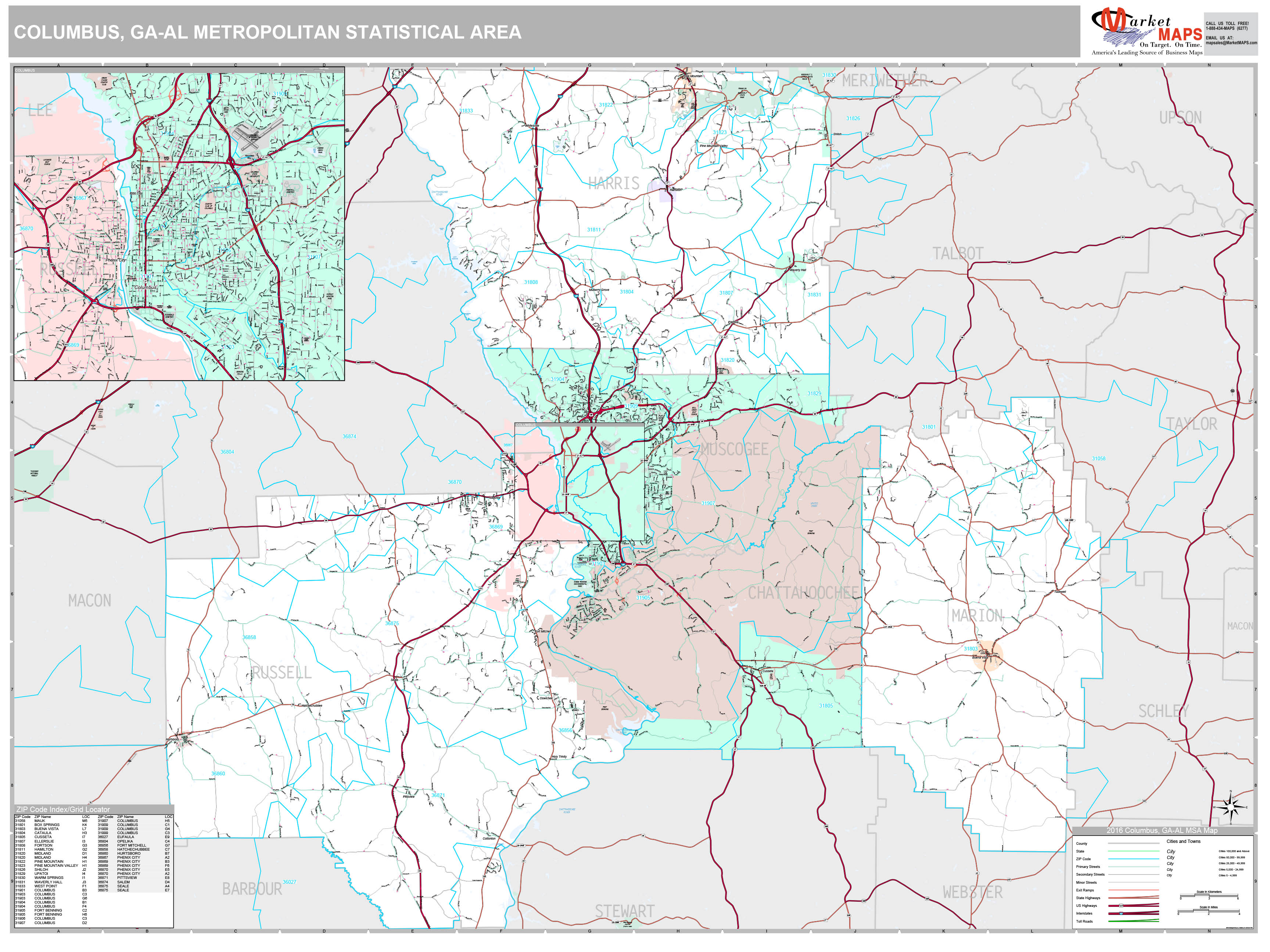 Columbus, GA Metro Area Wall Map Premium Style by MarketMAPS - MapSales