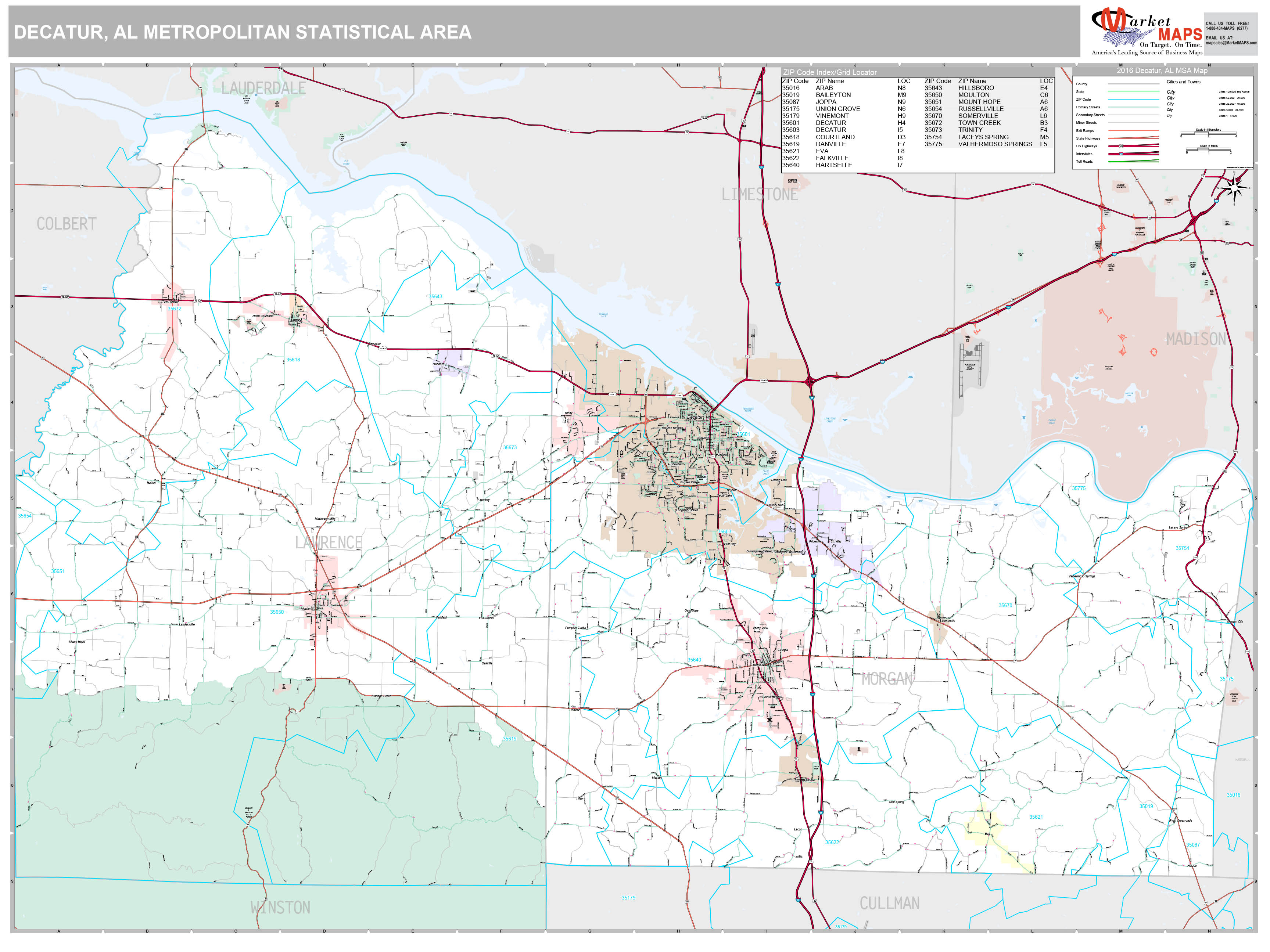 Decatur, AL Metro Area Wall Map Premium Style by MarketMAPS