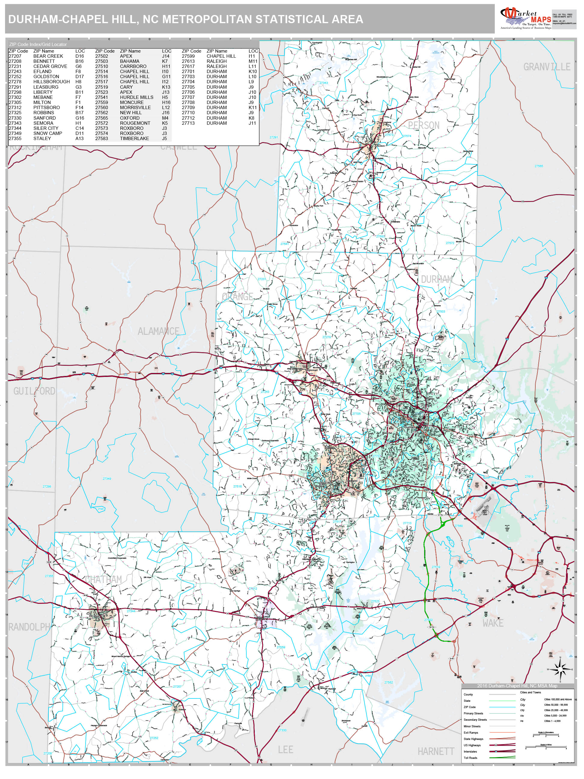 Durham-Chapel Hill, NC Metro Area Wall Map Premium Style by MarketMAPS ...