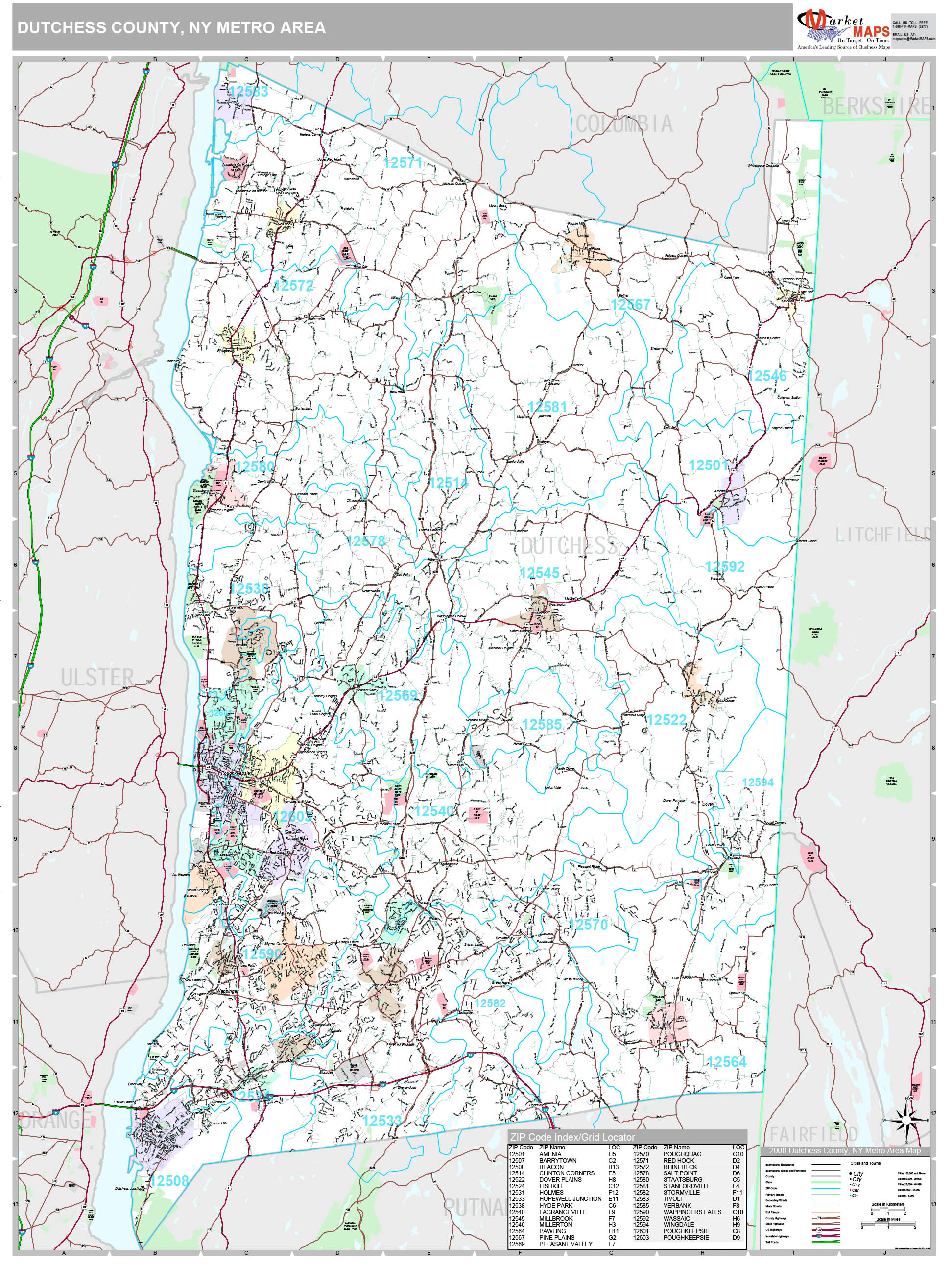 Dutchess County, NY Metro Area Wall Map Premium Style by MarketMAPS