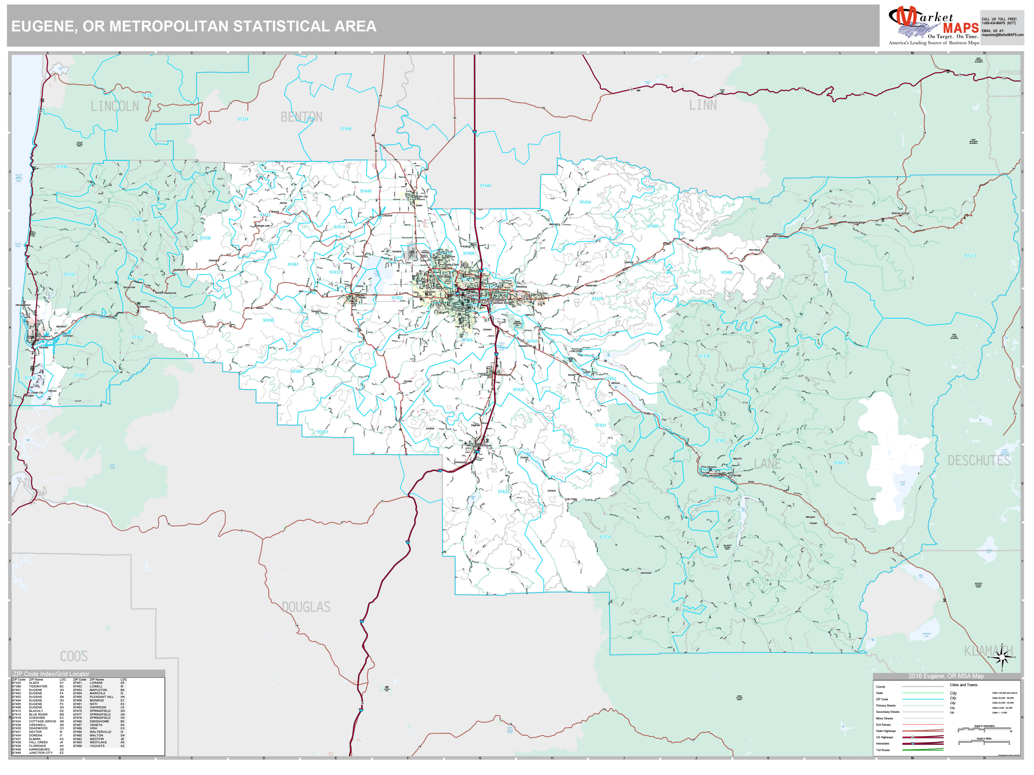 Eugene, OR Metro Area Wall Map Premium Style by MarketMAPS - MapSales