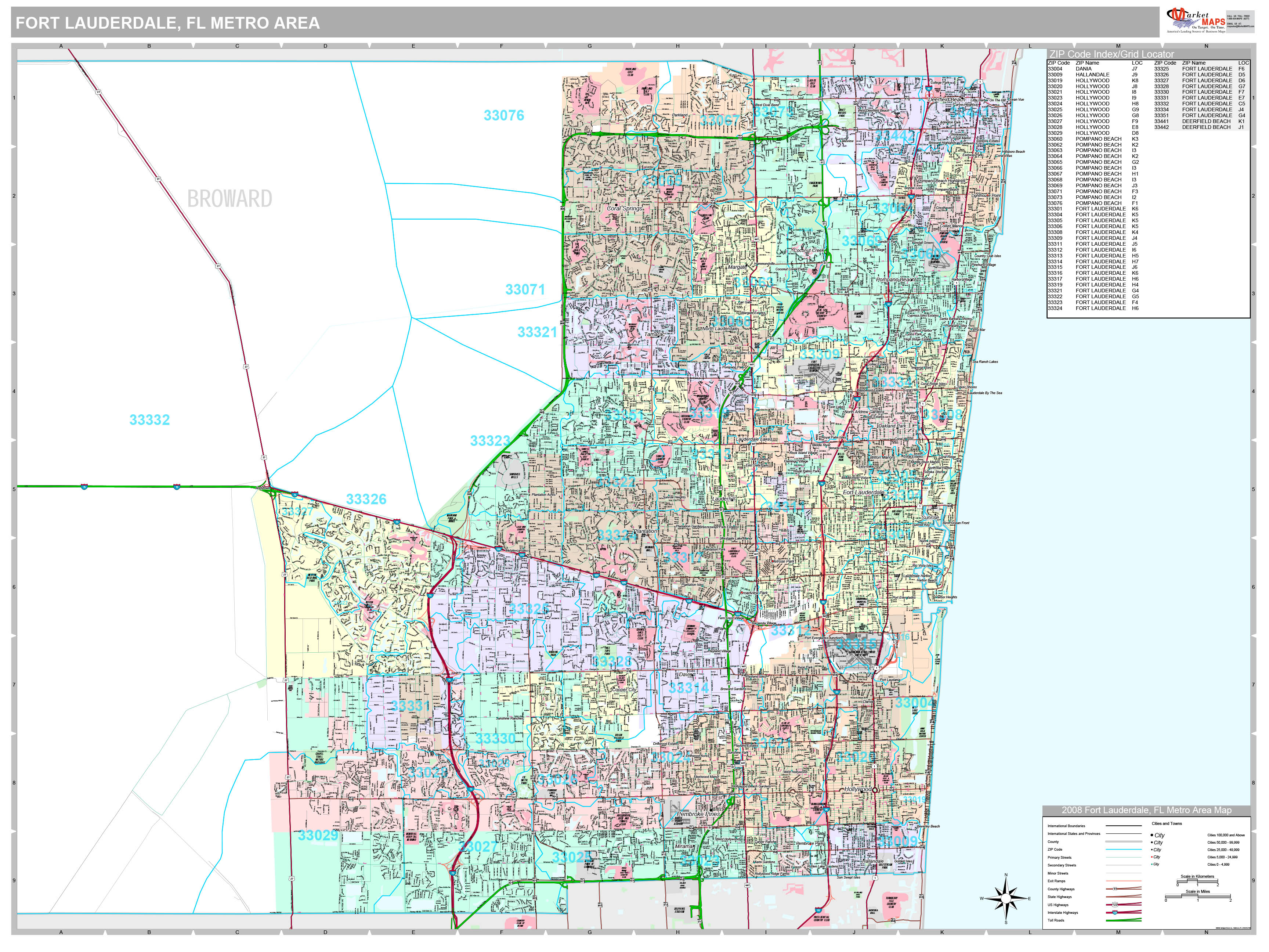 Fort Lauderdale, FL Metro Area Wall Map Premium Style by MarketMAPS