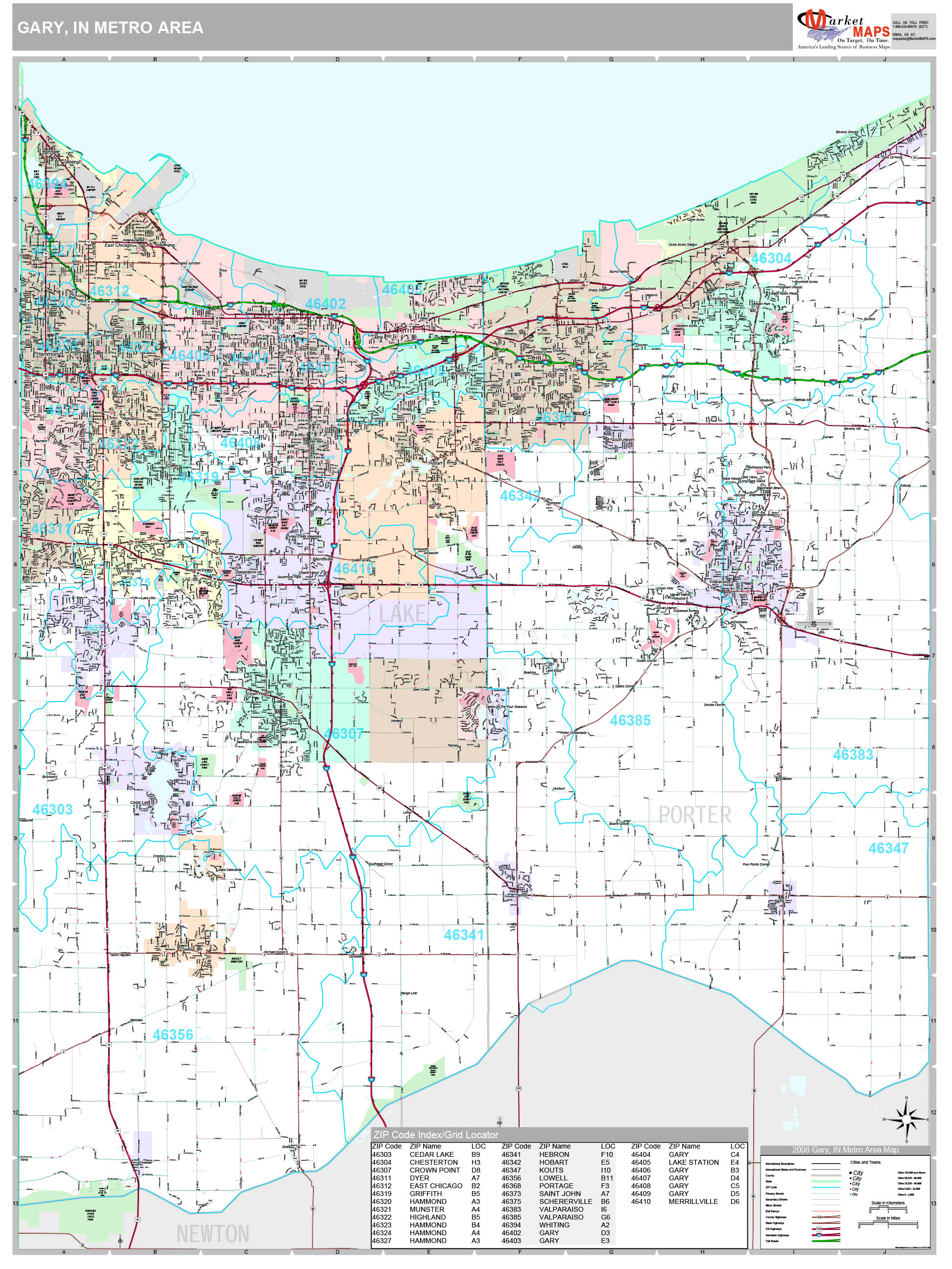 Gary, IN Metro Area Wall Map Premium Style by MarketMAPS - MapSales