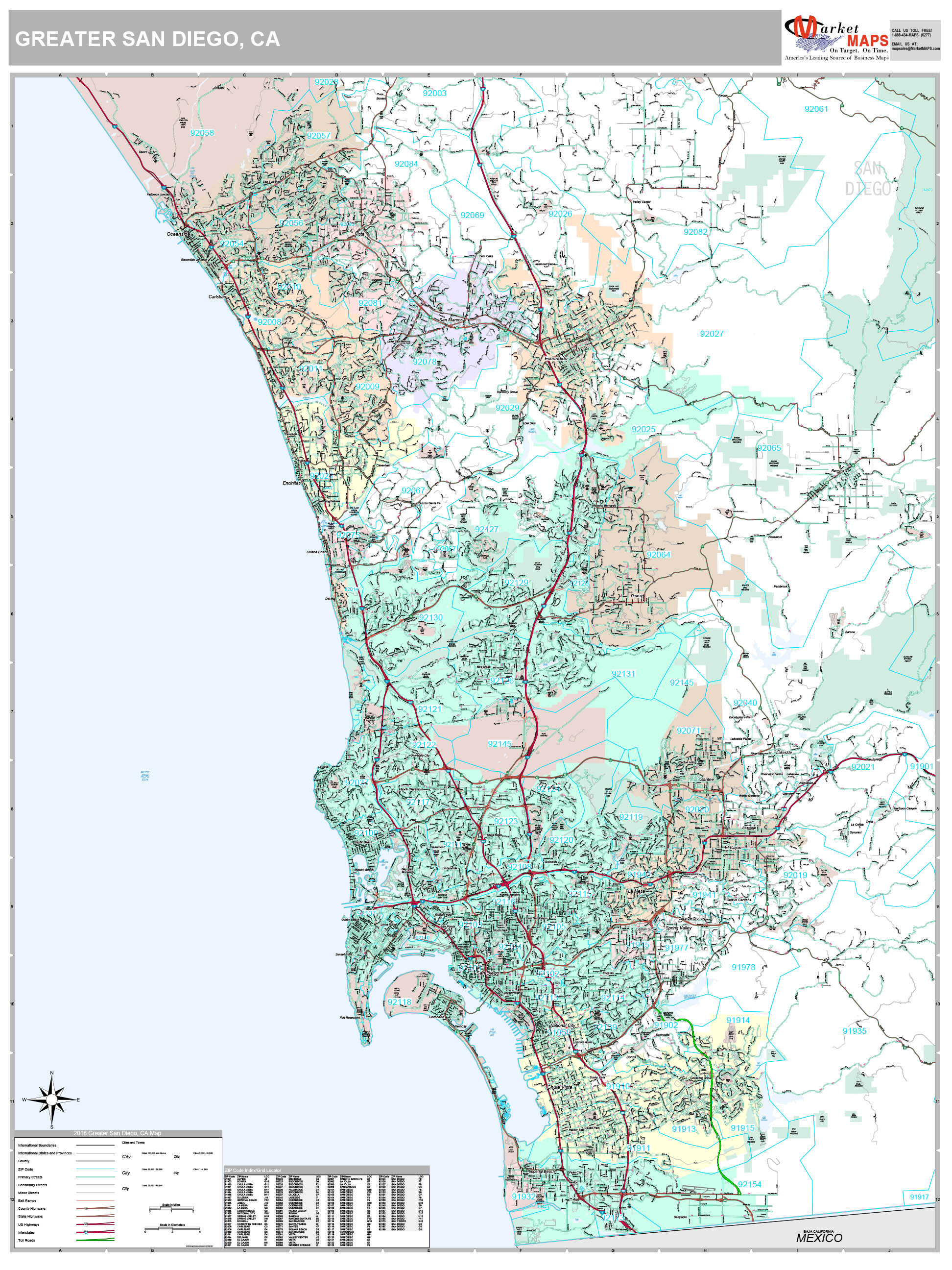 Greater San Diego Ca Detailed Region Wall Map Wzip Co - vrogue.co