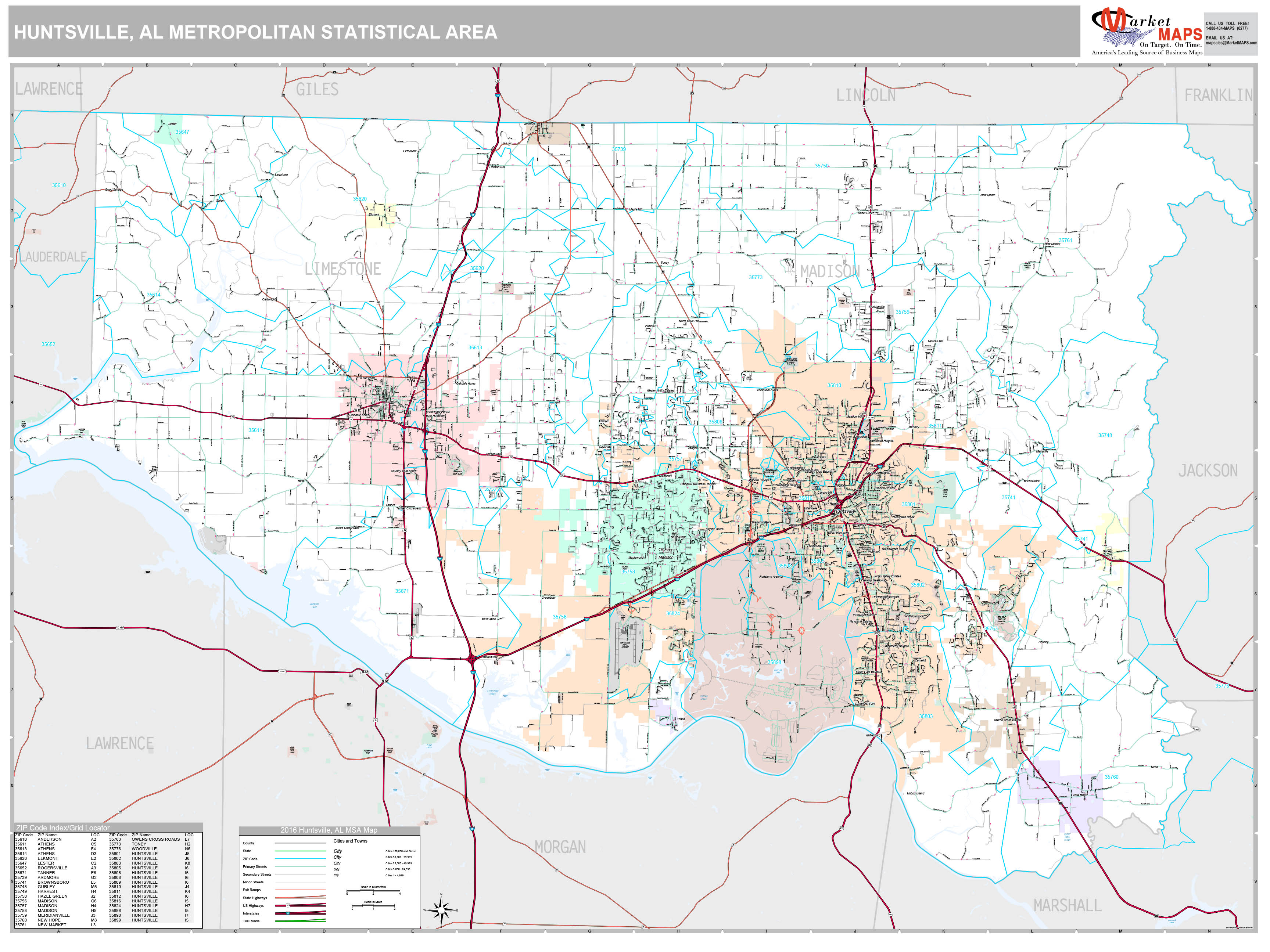 Huntsville Al Metro Area Zip Code Wall Map Premium St - vrogue.co