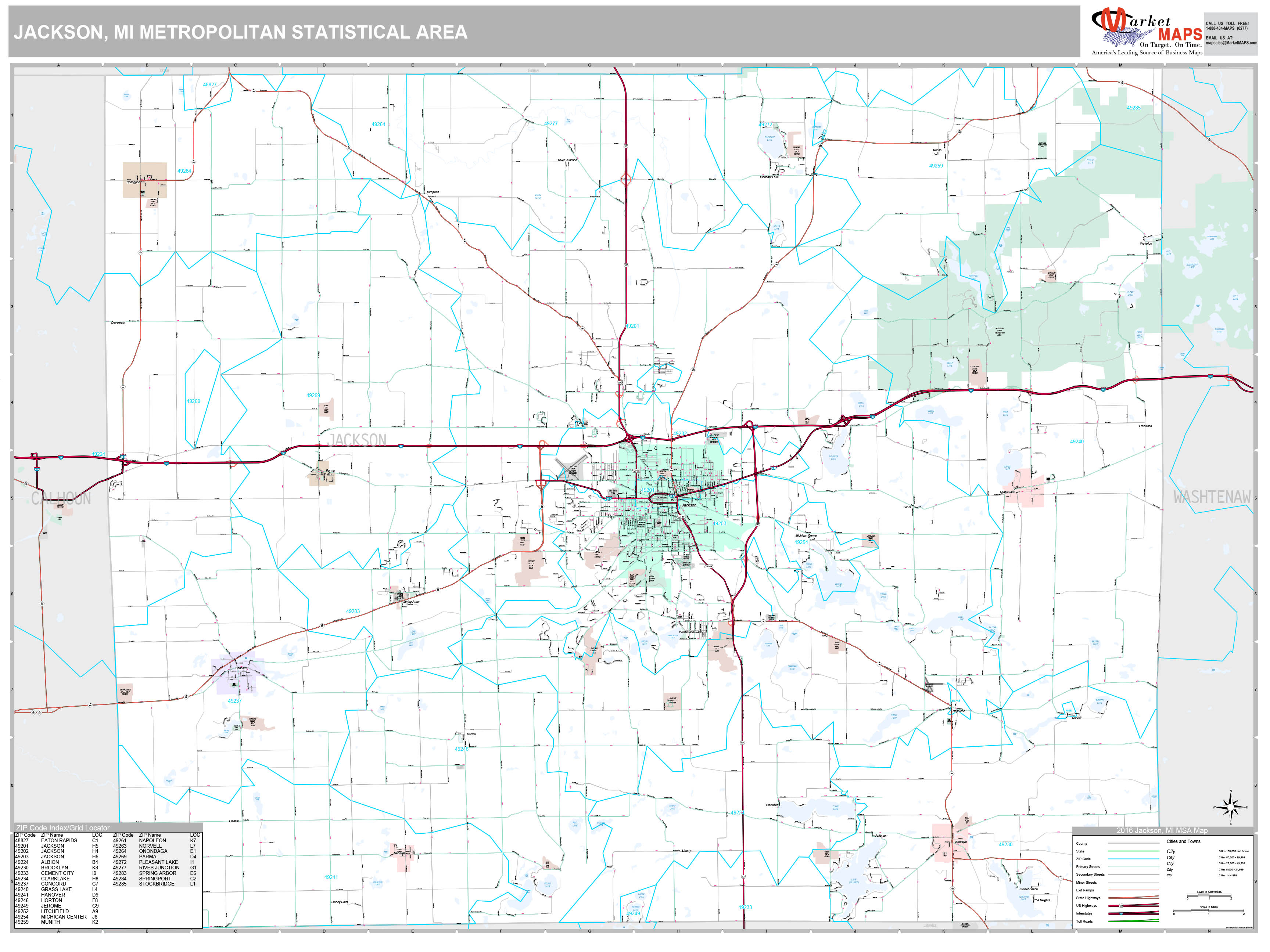 Jackson, MI Metro Area Wall Map Premium Style by MarketMAPS - MapSales