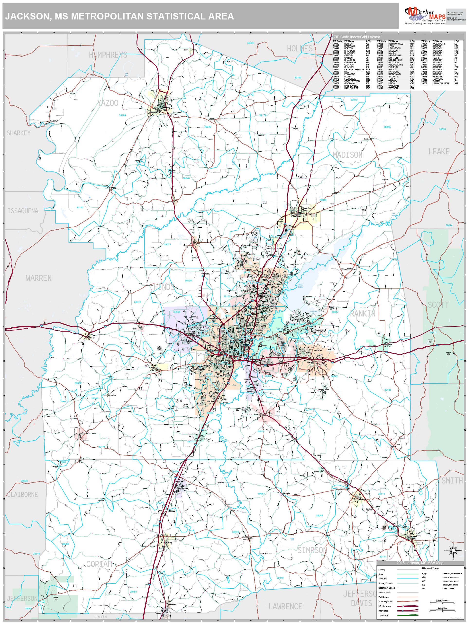 Jackson Ms Metro Area Wall Map Basic Style By Marketmaps Images and