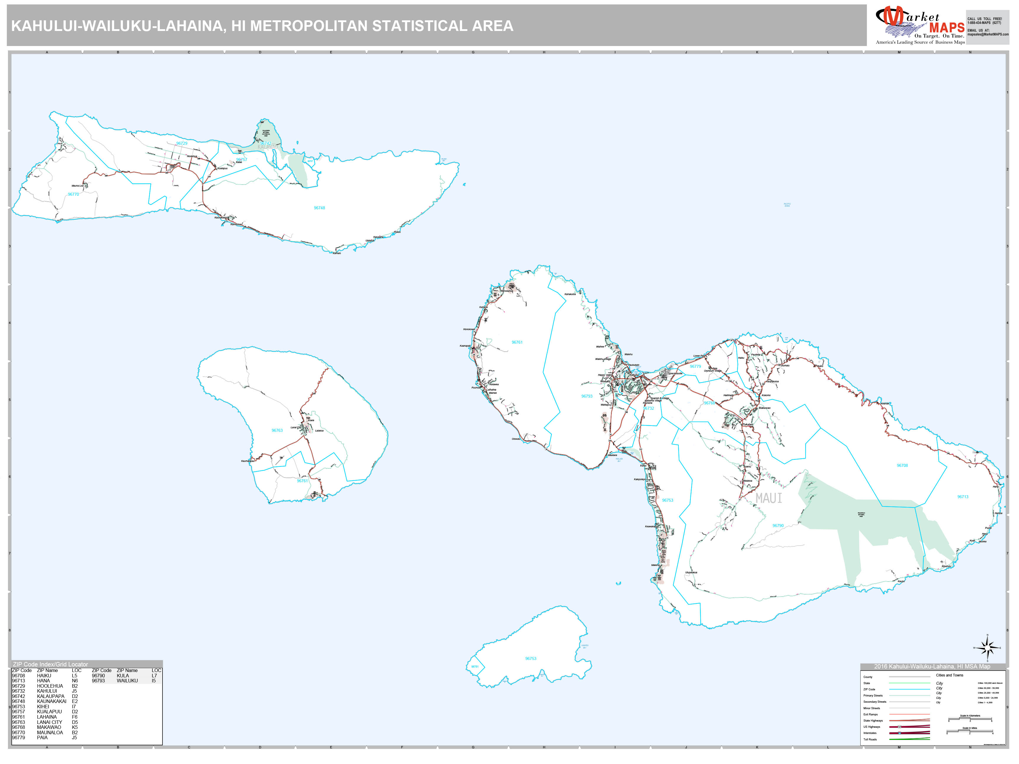 Kahului-Wailuku-Lahaina, HI Metro Area Wall Map Premium Style by MarketMAPS