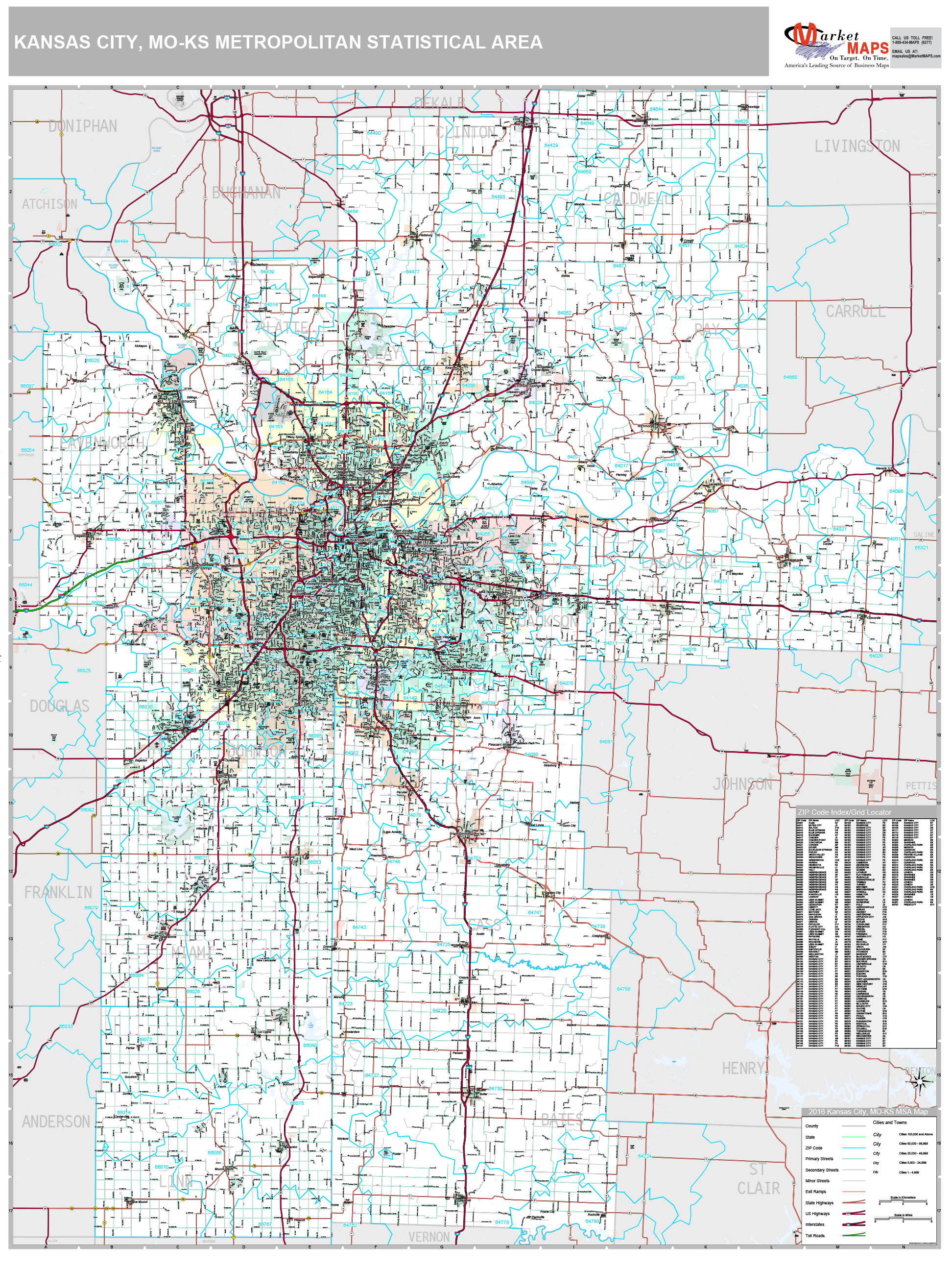 Kansas City, MO Metro Area Wall Map Premium Style by MarketMAPS