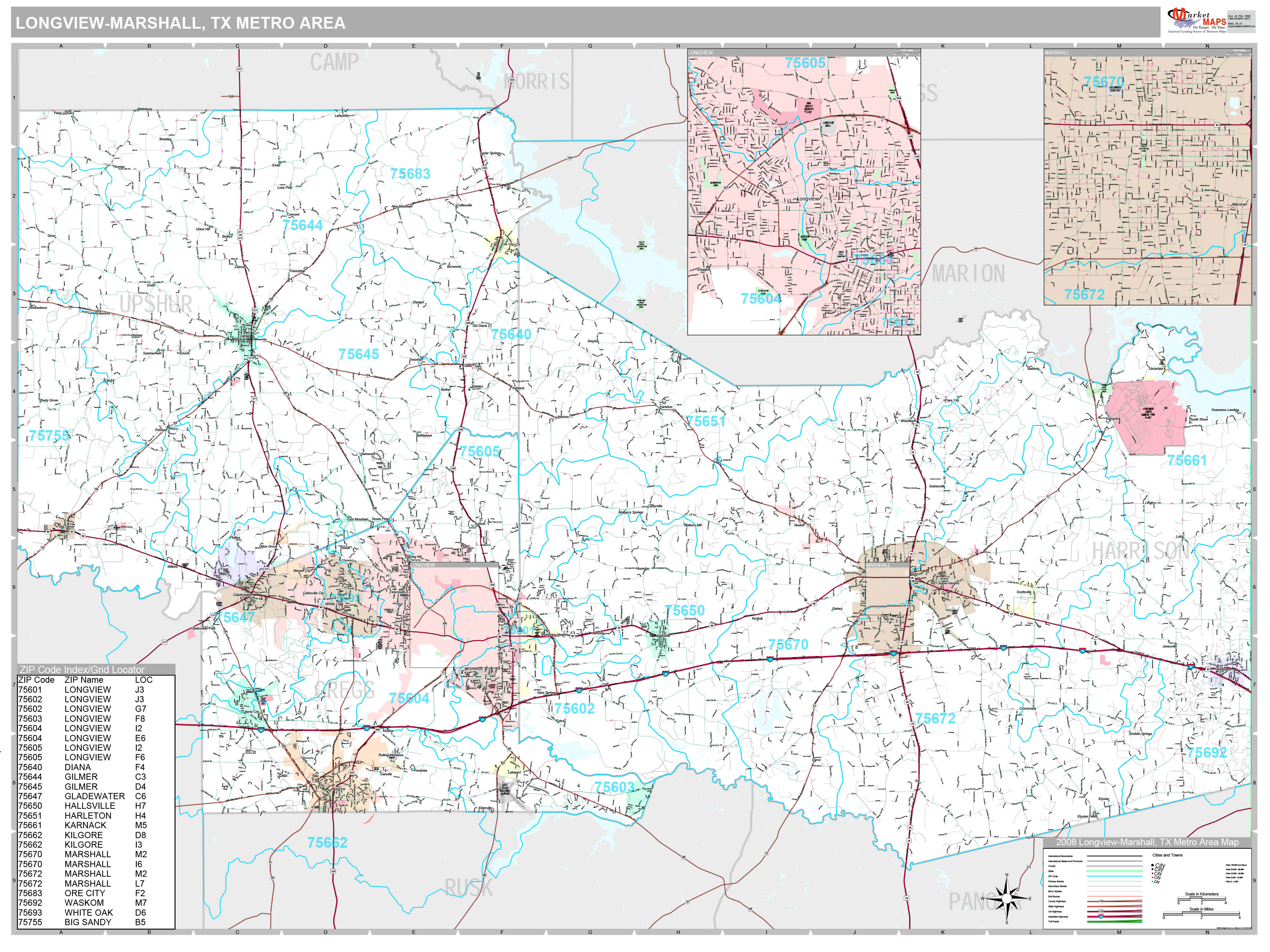 Longview Marshall Tx Metro Area Wall Map Premium Style By Marketmaps Mapsales 0821