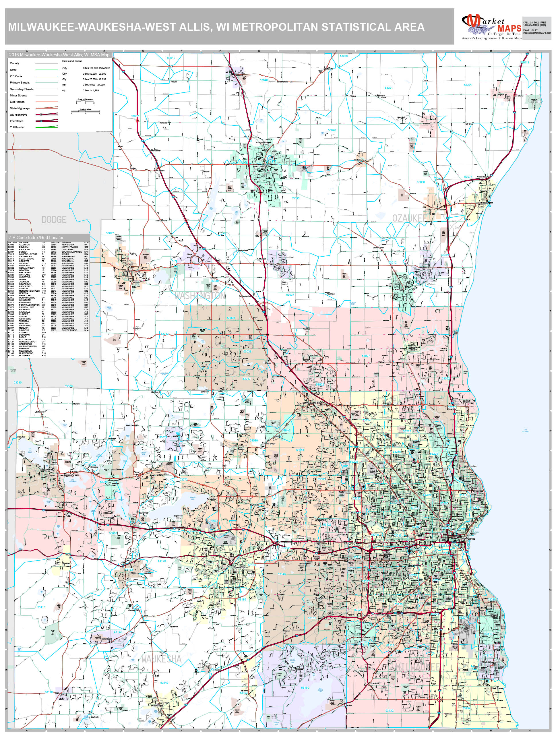 Milwaukee-Waukesha-West Allis, WI Metro Area Wall Map Premium Style by ...