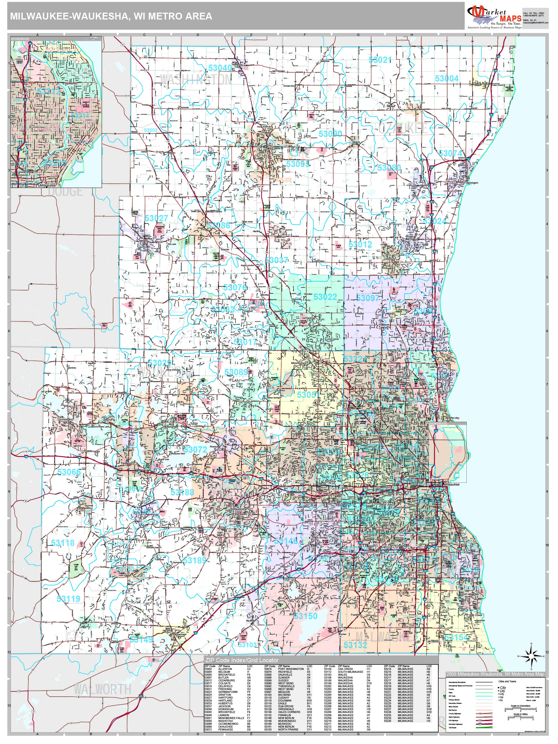 Milwaukee-Waukesha-West Allis, WI Metro Area Wall Map Premium Style by ...