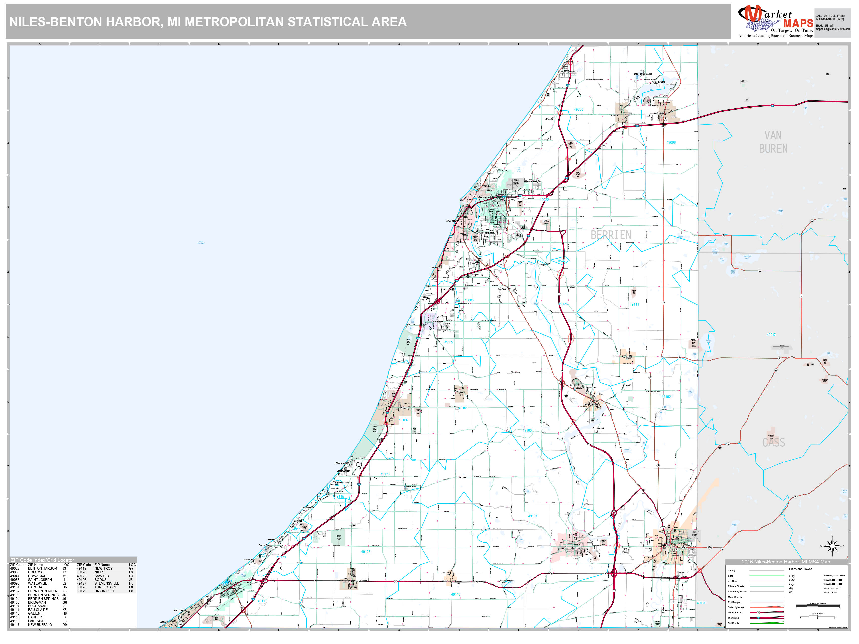 Niles-Benton Harbor, MI Metro Area Wall Map Premium Style by MarketMAPS