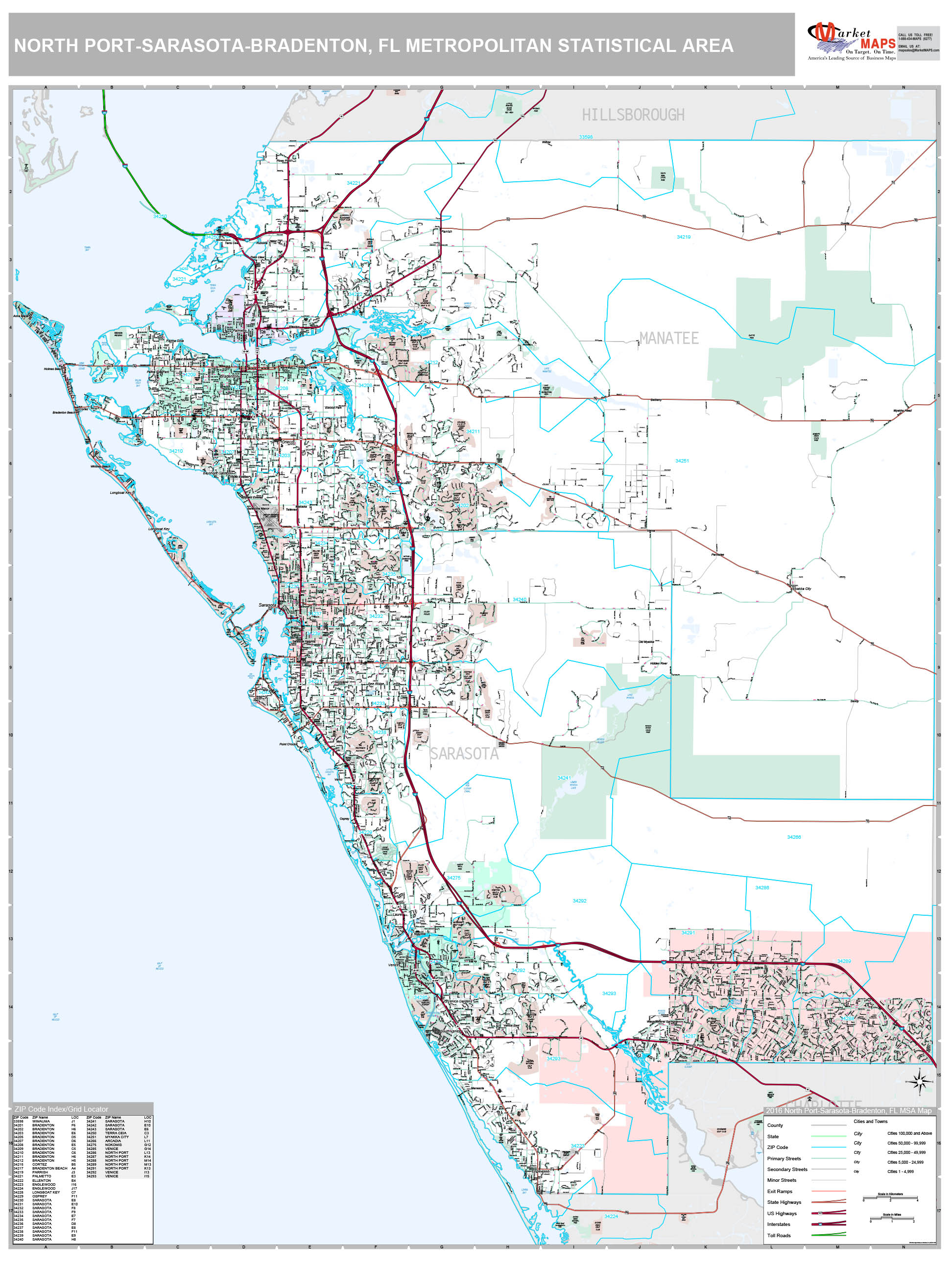 North Port-Sarasota-Bradenton, FL Metro Area Wall Map Premium Style by ...