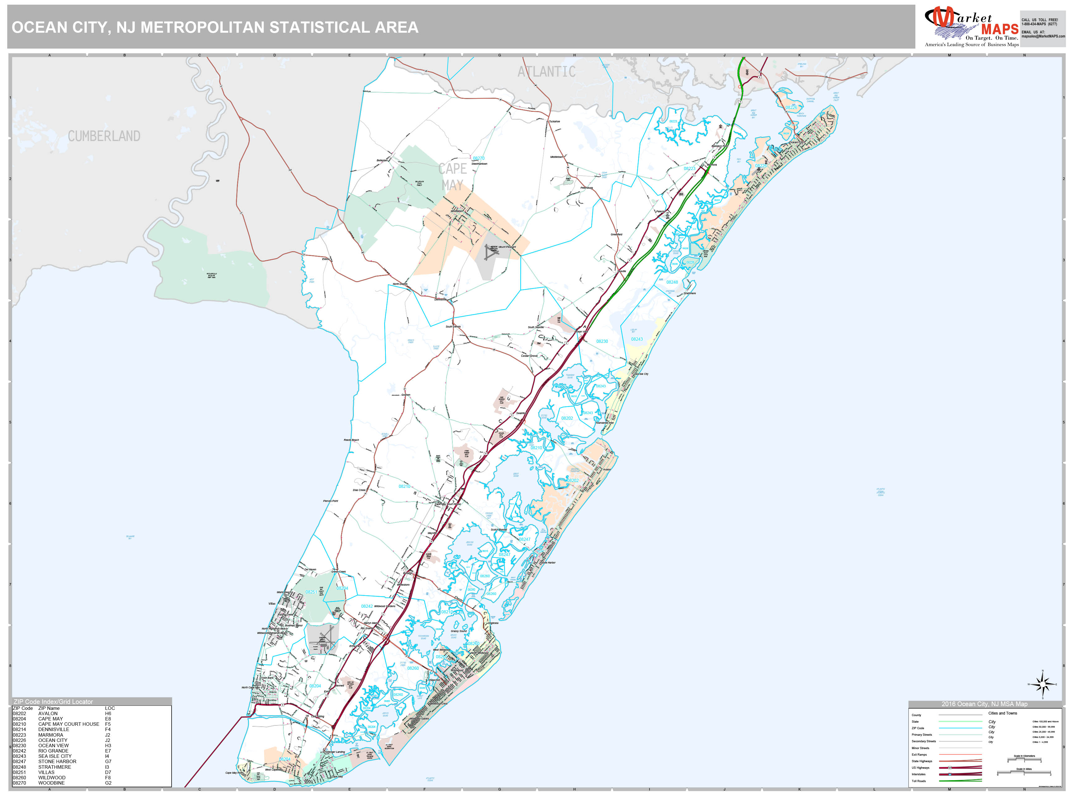 Ocean City, NJ Metro Area Wall Map Premium Style by MarketMAPS ...