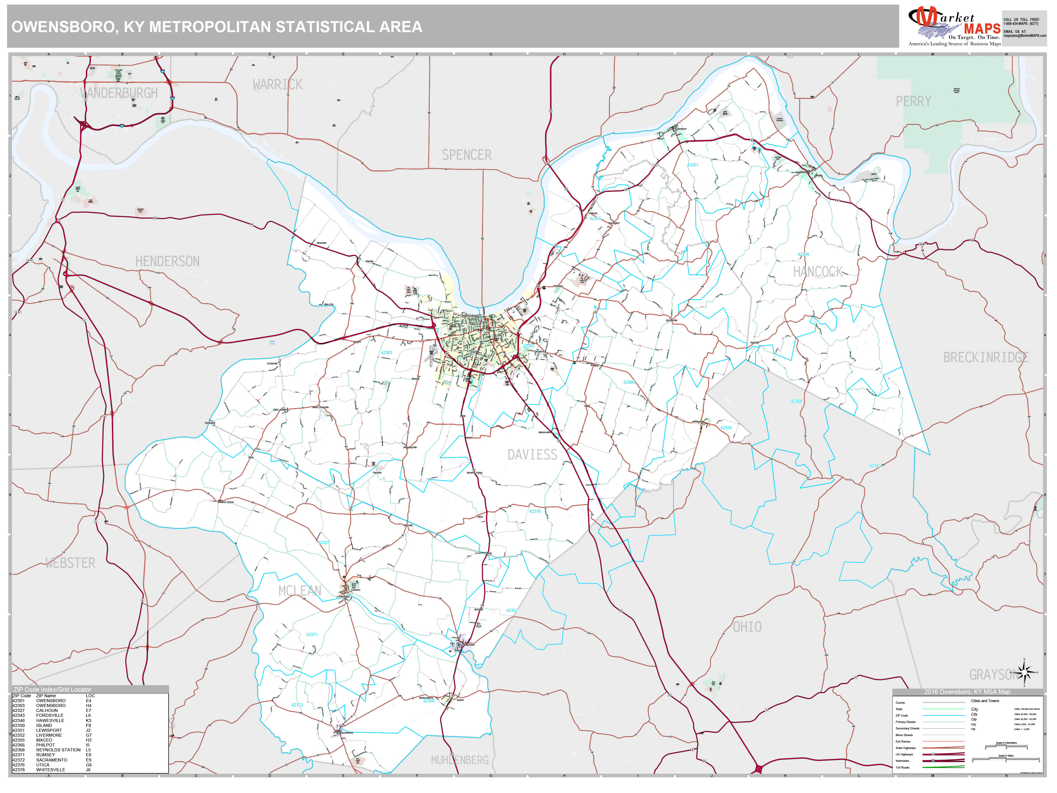 Owensboro Ky Metro Area Wall Map Premium Style By Marketmaps Mapsales 1108