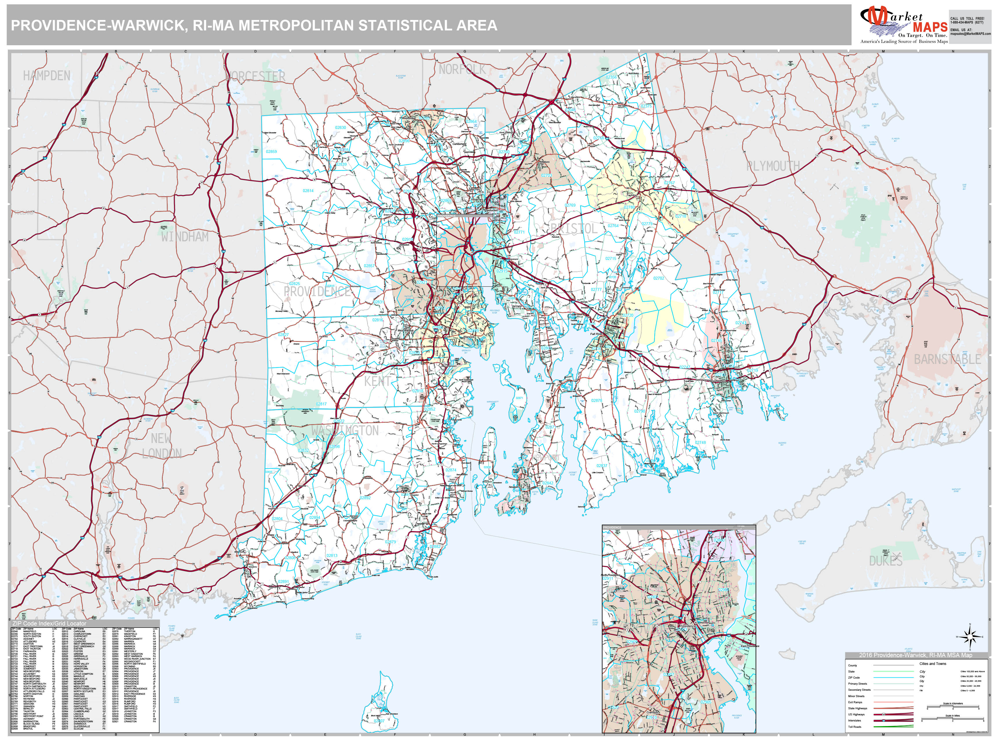 Providence-Warwick, RI Metro Area Wall Map Premium Style by MarketMAPS