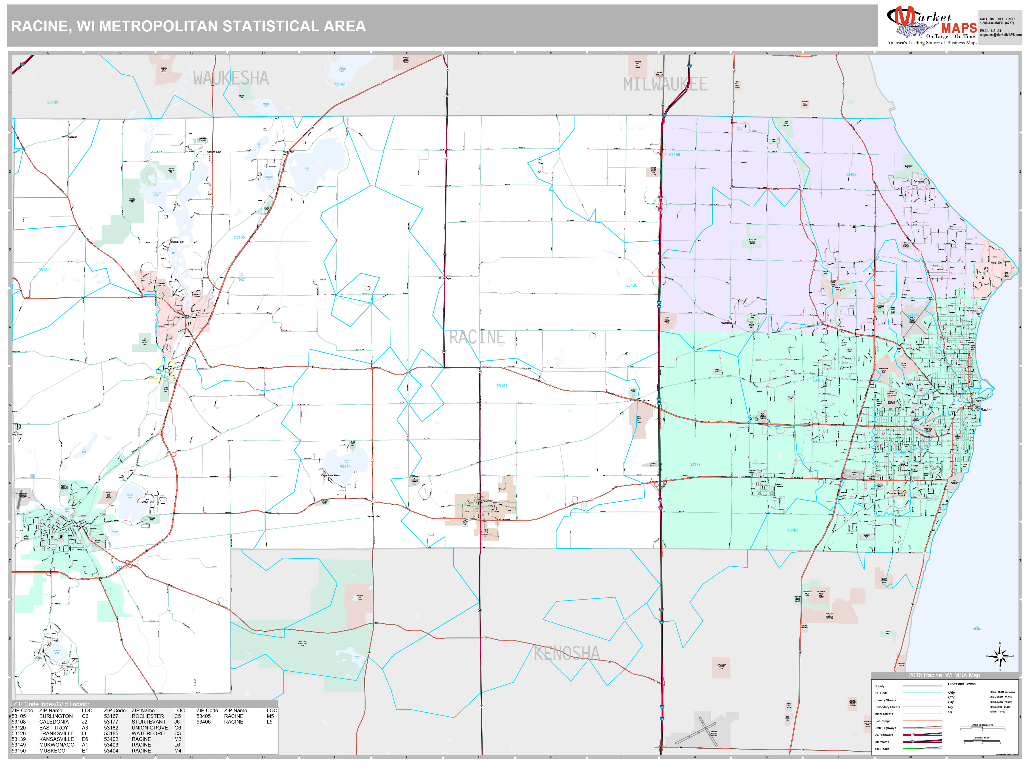 Racine, WI Metro Area Wall Map Premium Style by MarketMAPS - MapSales
