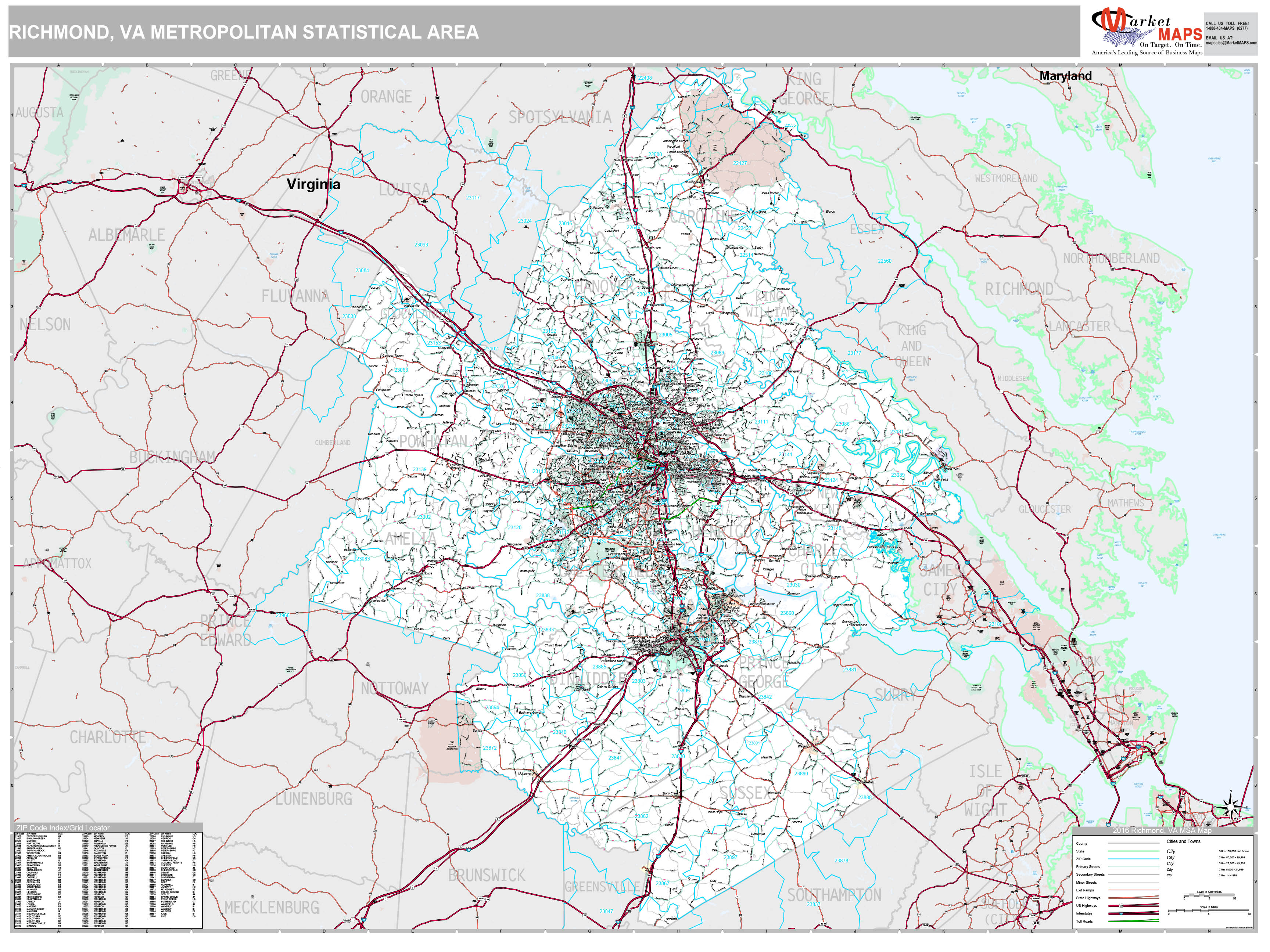 Richmond, VA Metro Area Wall Map Premium Style by MarketMAPS - MapSales