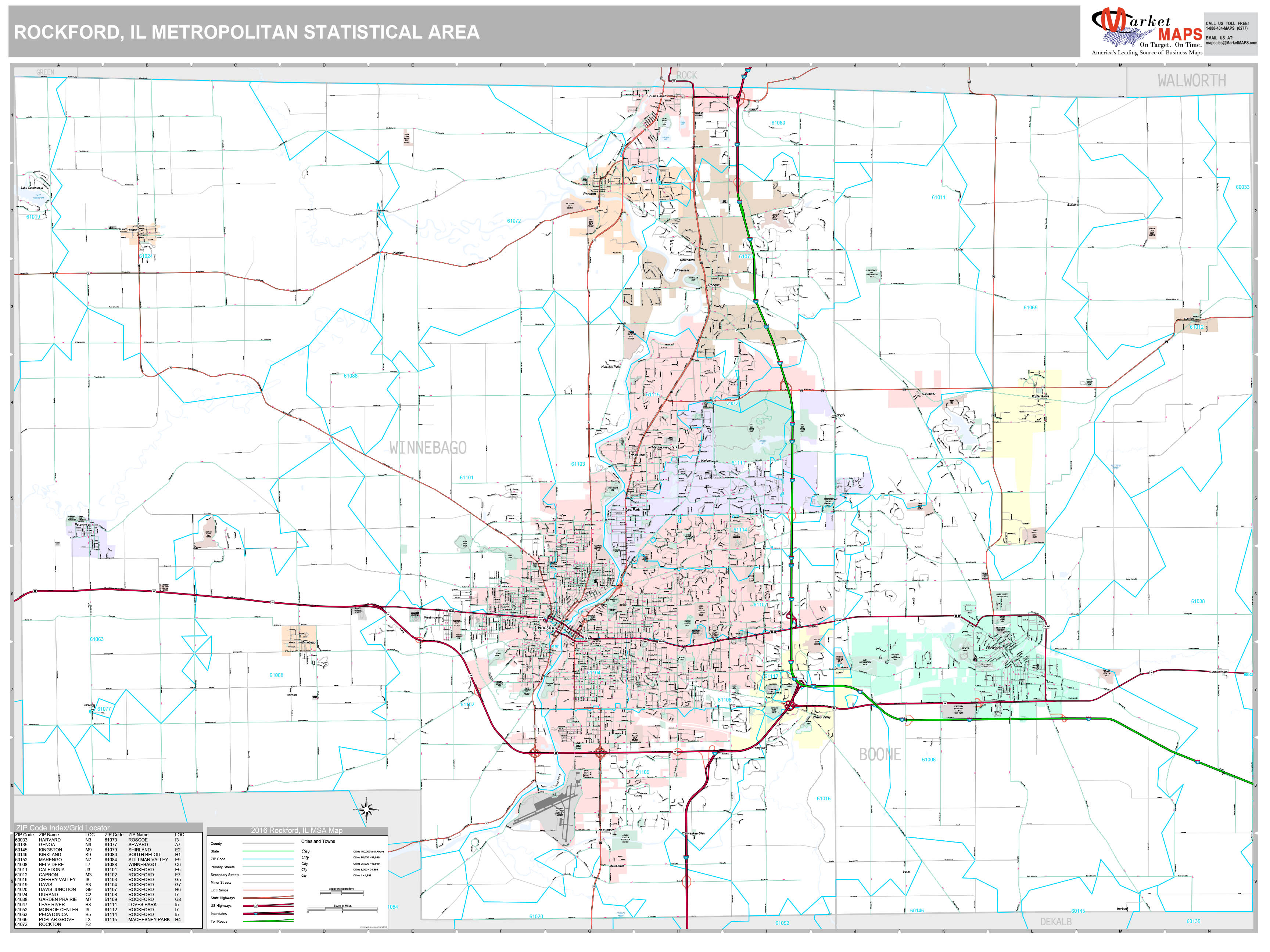 Rockford Il Metro Area Zip Code Wall Map Premium Style By Marketmaps   Rockford IL 