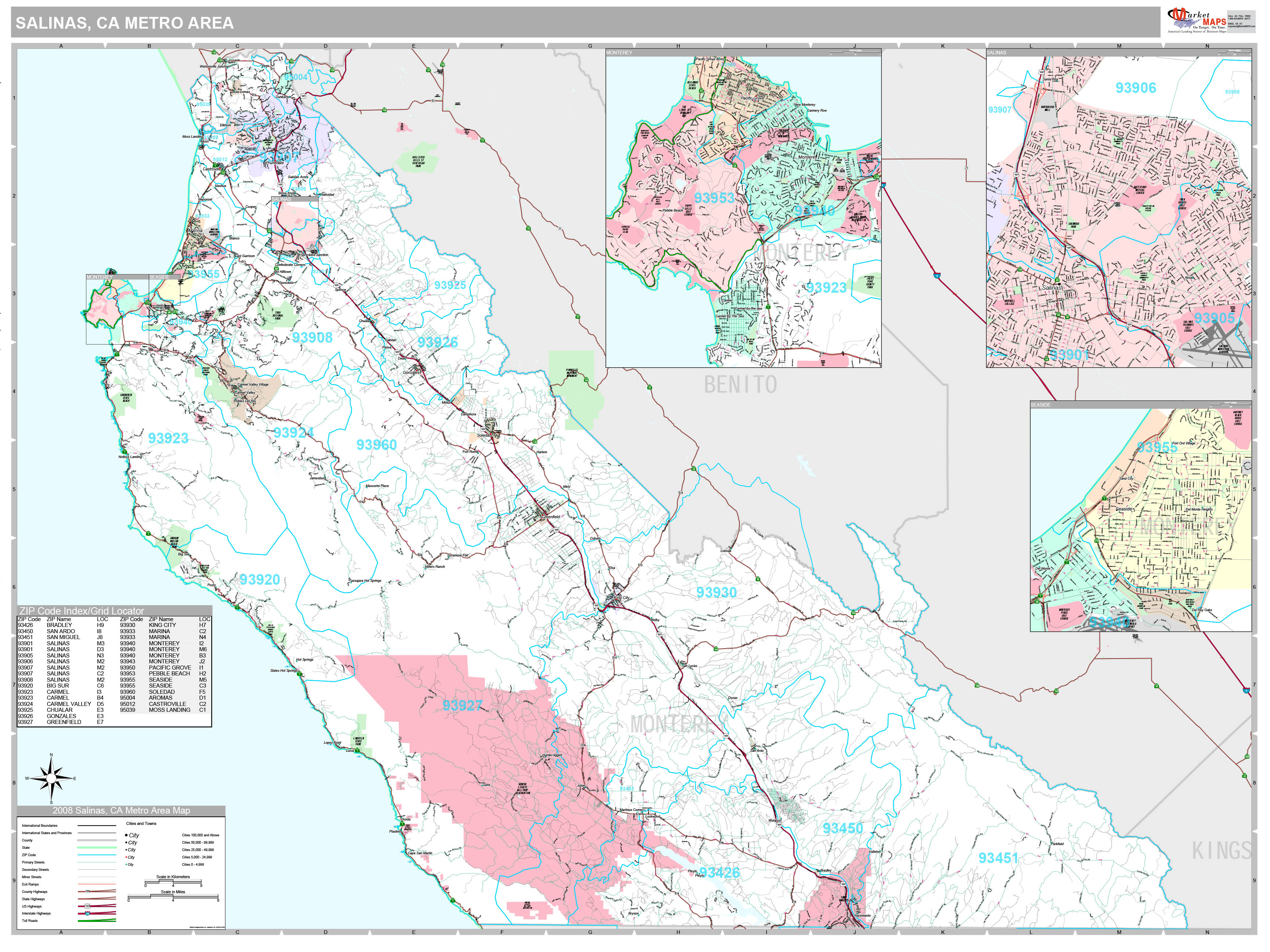 Salinas, CA Metro Area Wall Map Premium Style by MarketMAPS