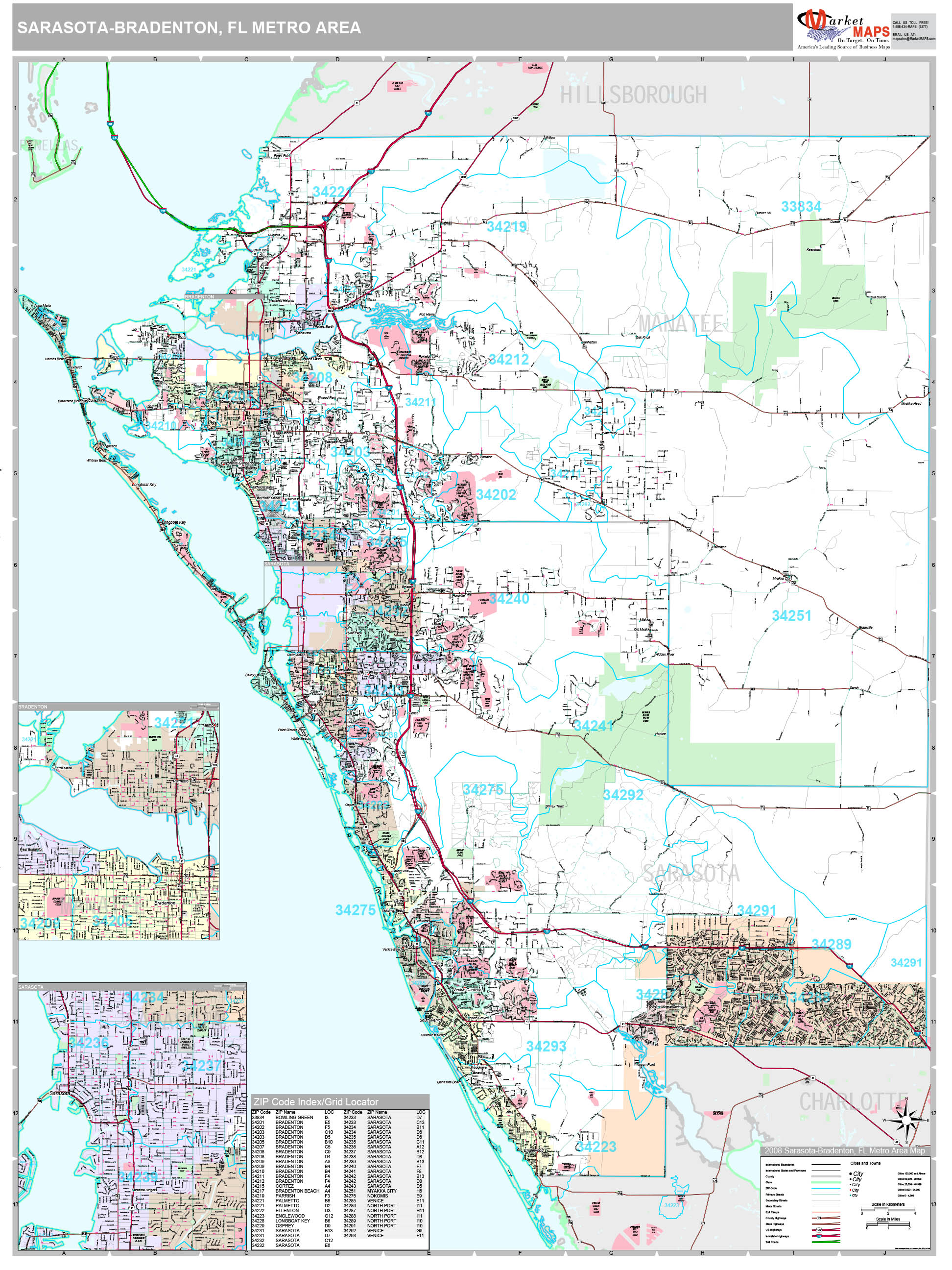 Sarasota-bradenton, Fl Metro Area Wall Map Premium Style By Marketmaps