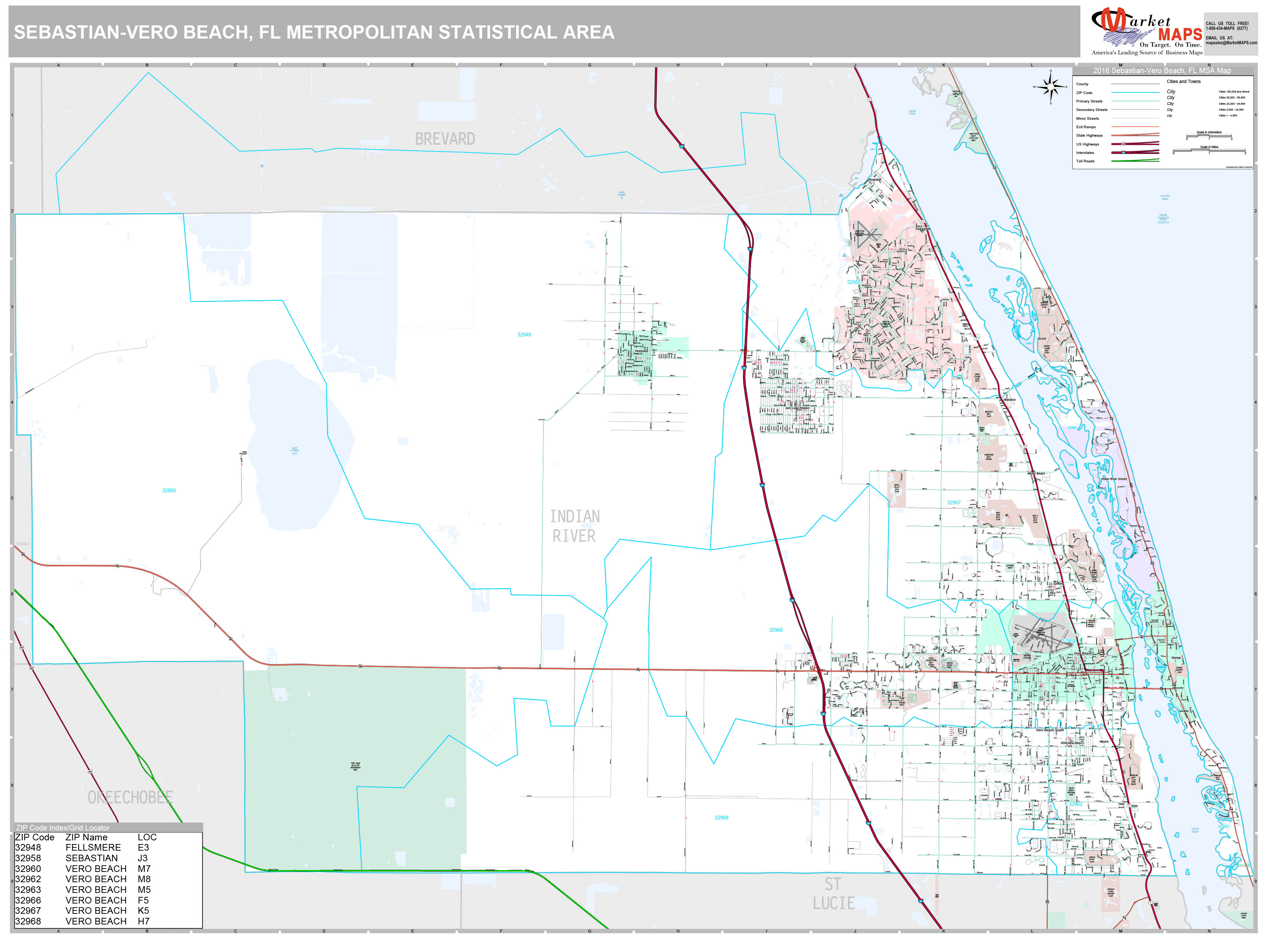 Sebastian-Vero Beach, FL Metro Area Wall Map Premium Style by ...