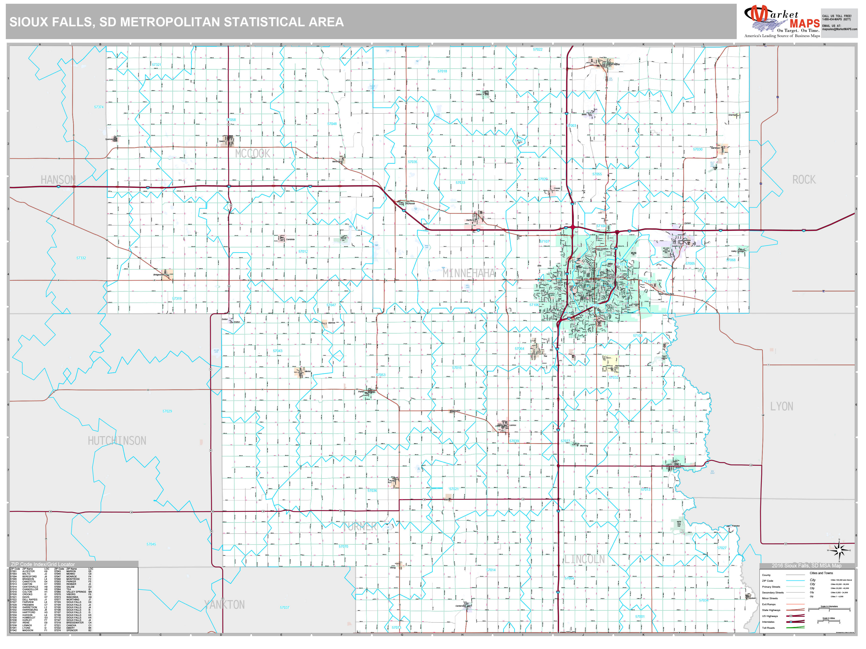 Sioux Falls, SD Metro Area Wall Map Premium Style by MarketMAPS