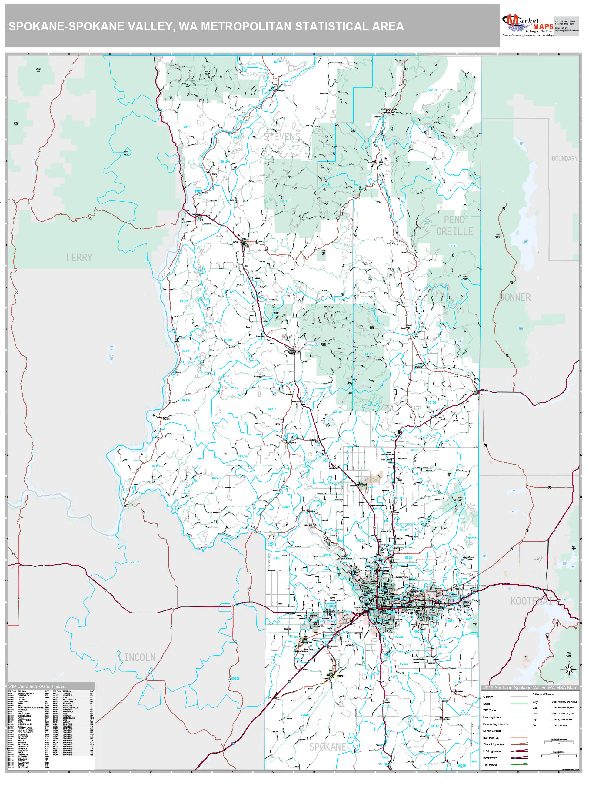 Spokane-Spokane Valley, WA Metro Area Wall Map Premium Style by ...