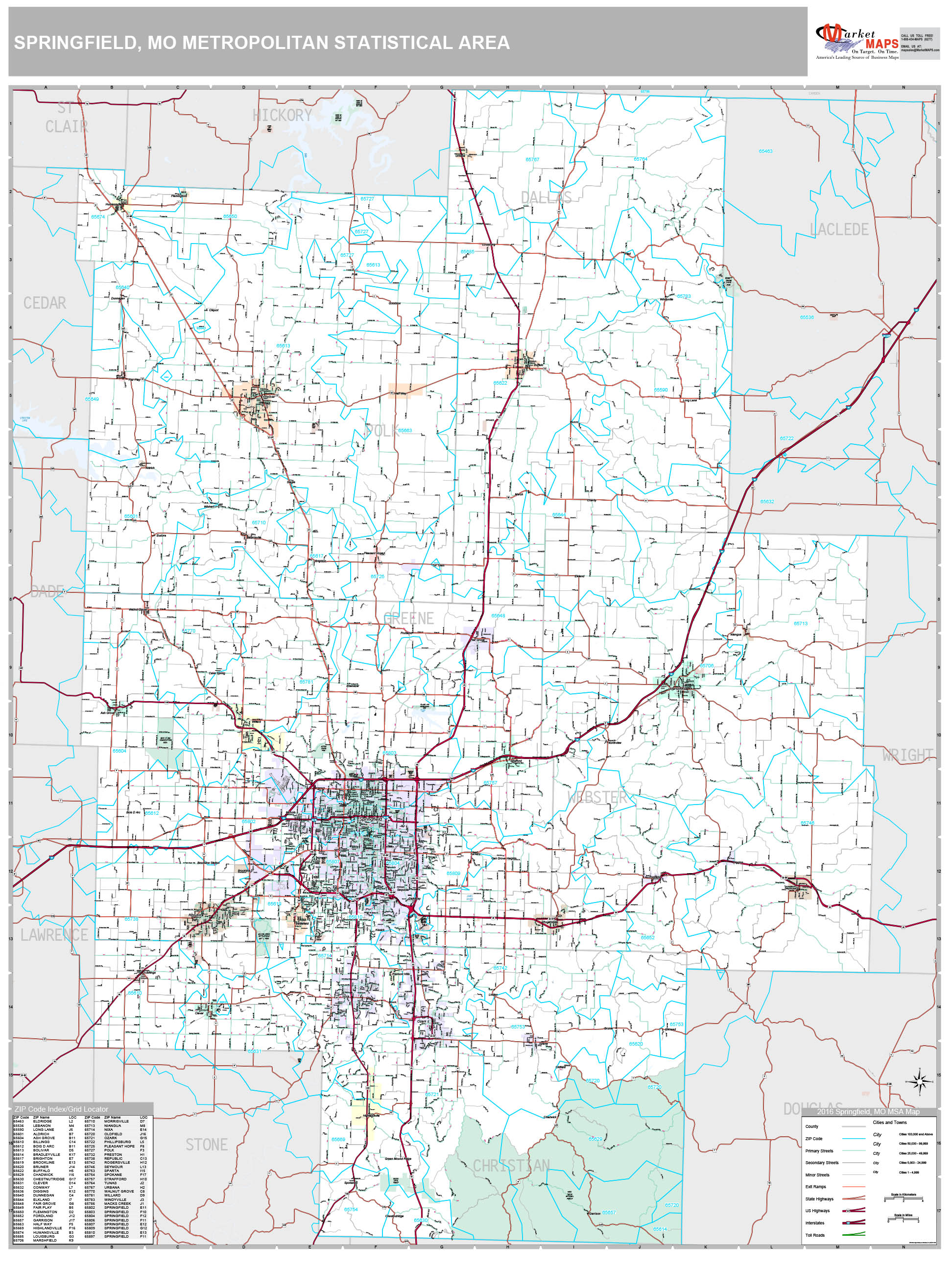 Springfield, MO Metro Area Wall Map Premium Style by MarketMAPS - MapSales